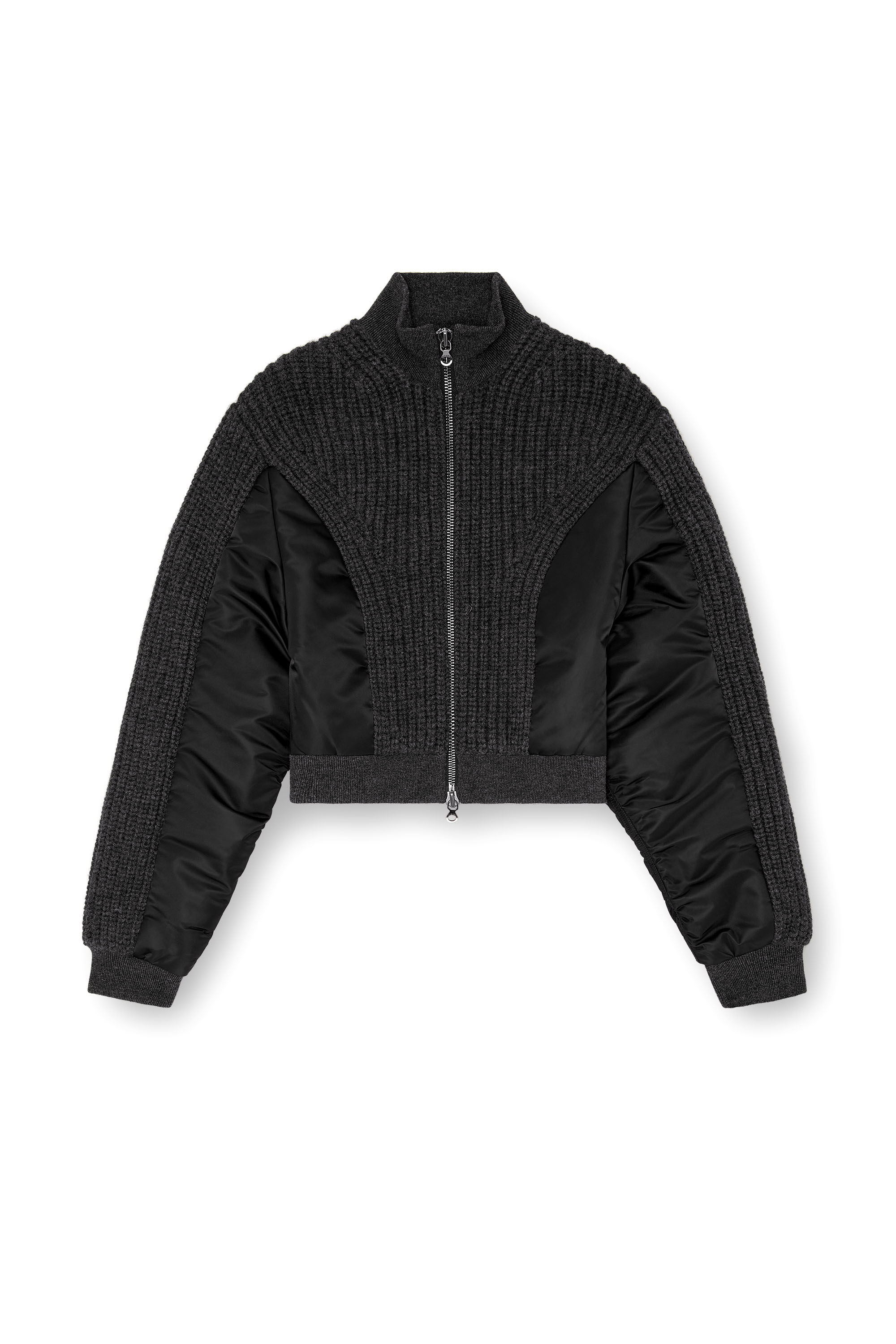 Diesel - M-ODENA, Woman's Jacket in wool knit and padded nylon in Black - 2