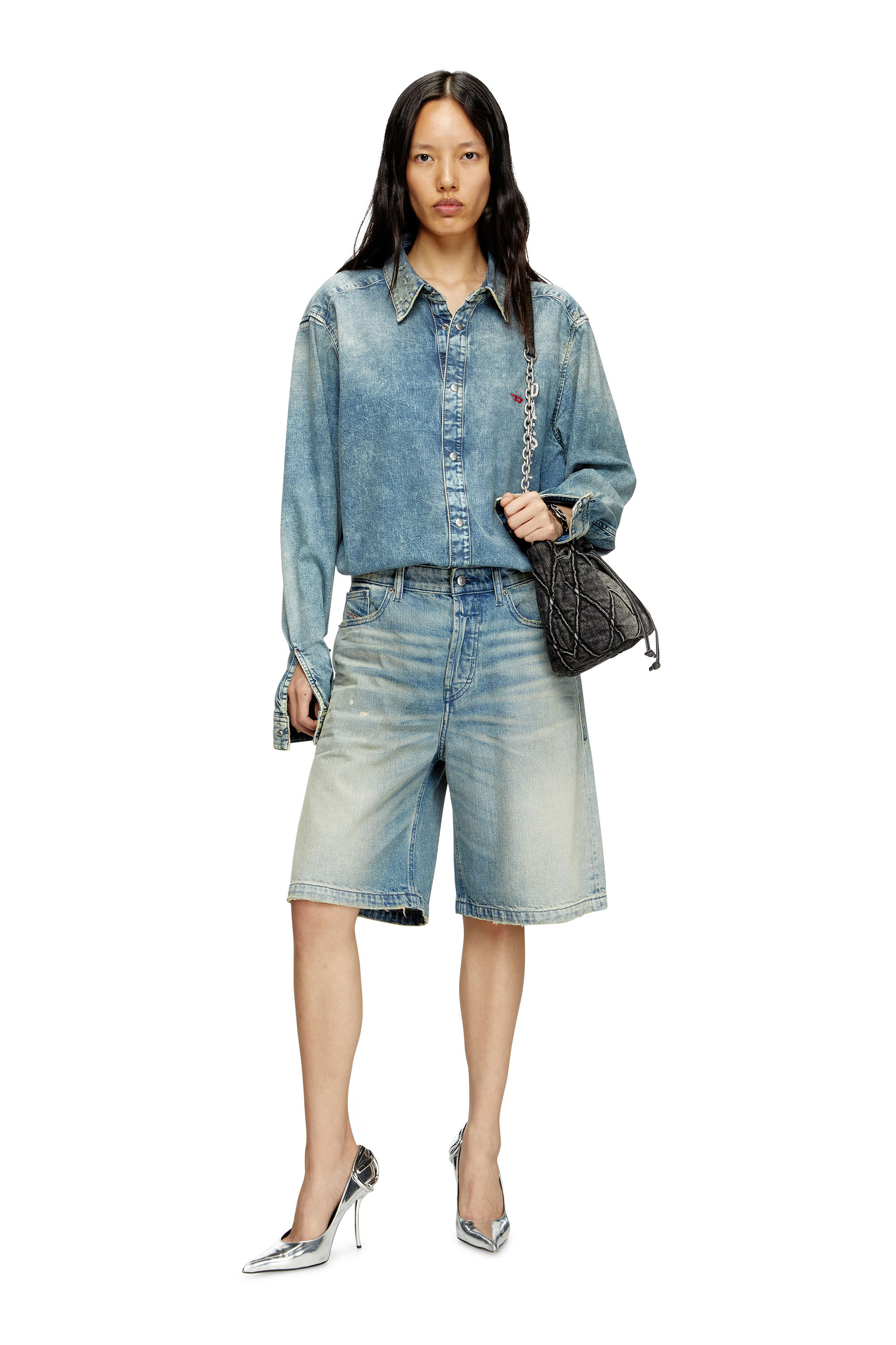 Diesel - DE-SIRE-SHORT, Woman's Shorts in worn-effect denim in Light Blue - 1