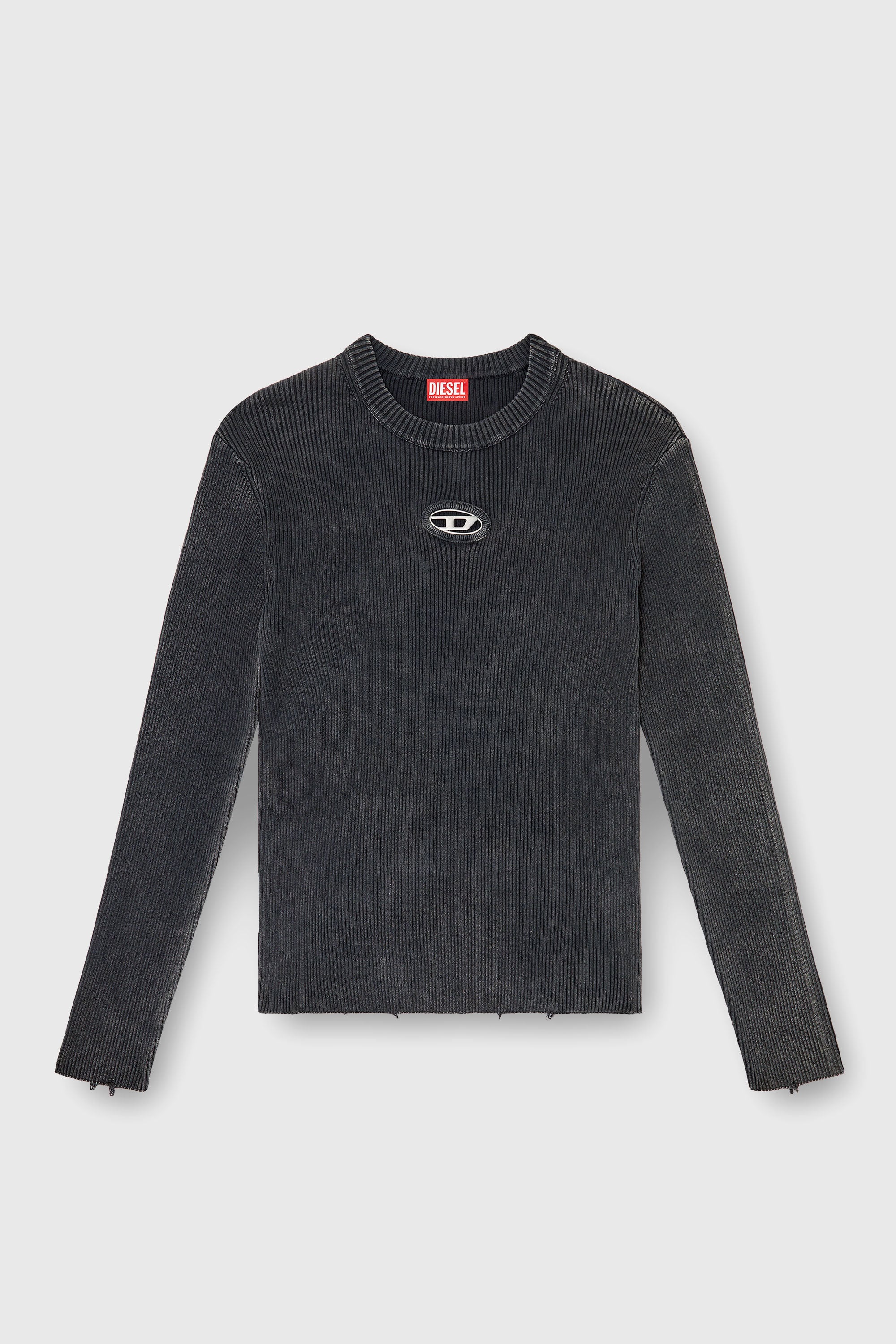 Diesel - K-DARIN-D, Man's Distressed jumper with cut-out logo in Black - 2