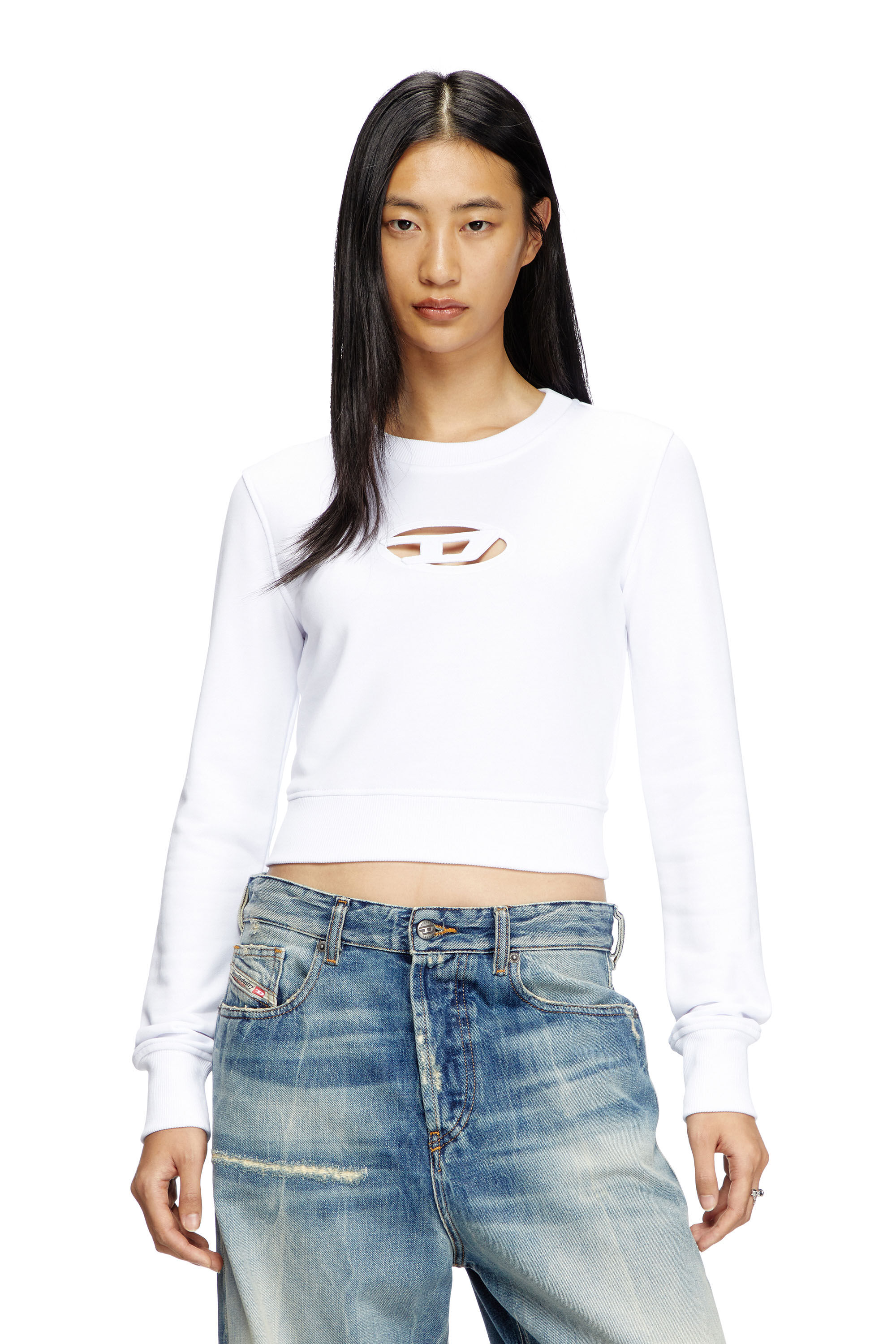 Women's Cropped sweatshirt with cut-out logo | White | Diesel
