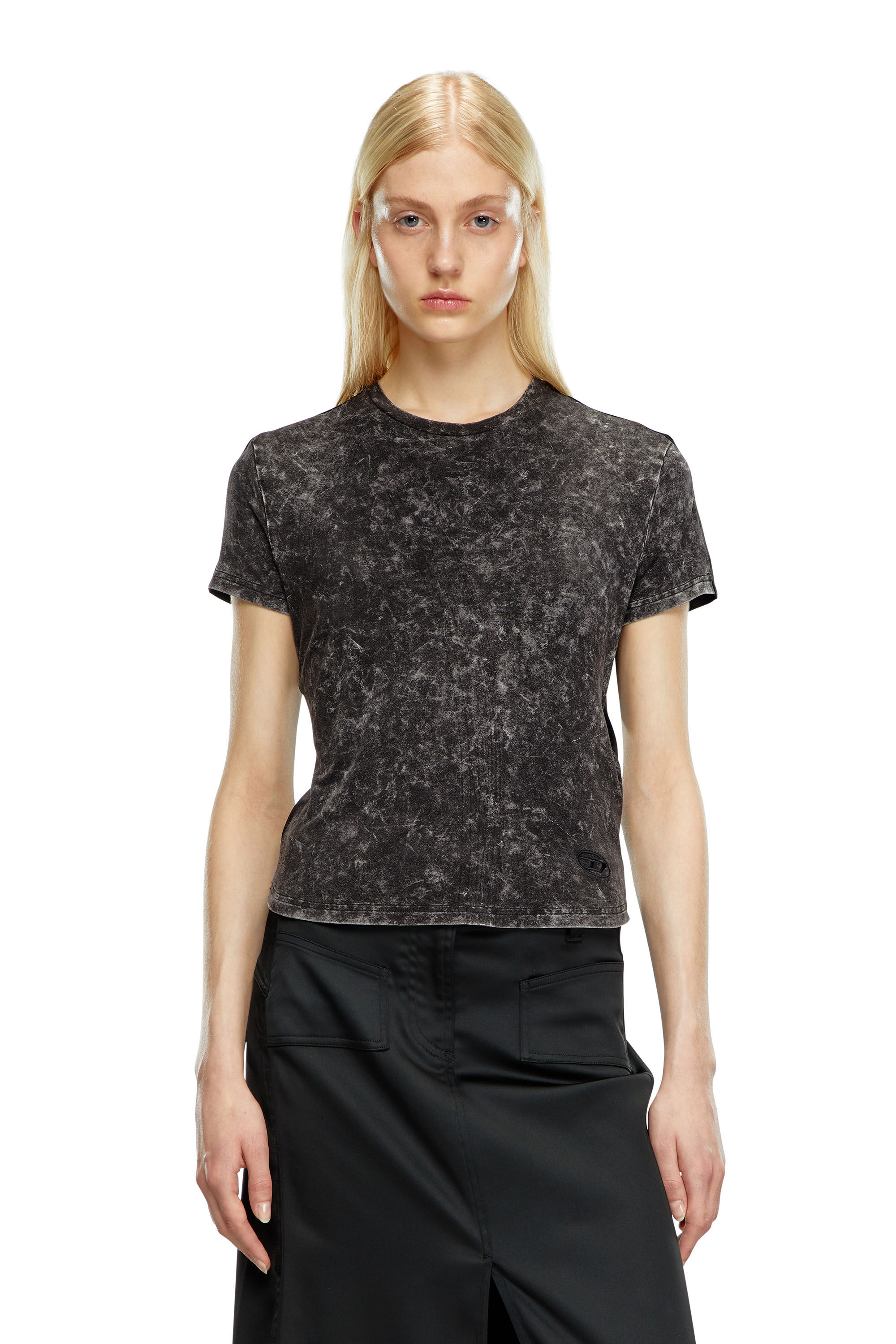 Diesel - T-MEZZO, Woman's Hybrid T-shirt in jersey and satin in Black - 5