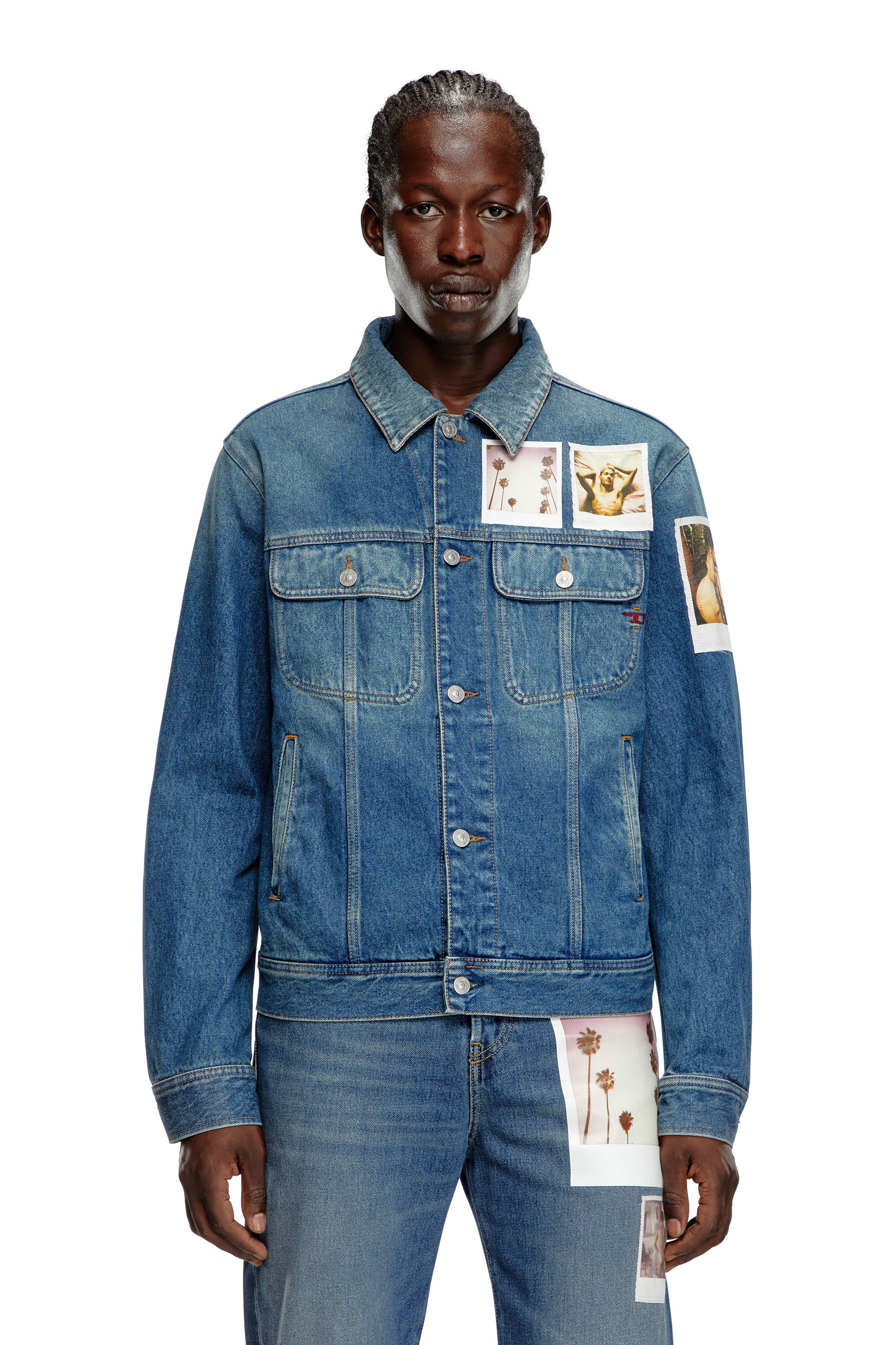 Diesel - PR-D-BARCY, Unisex's Trucker jacket with polaroid patches in Medium blue - 5