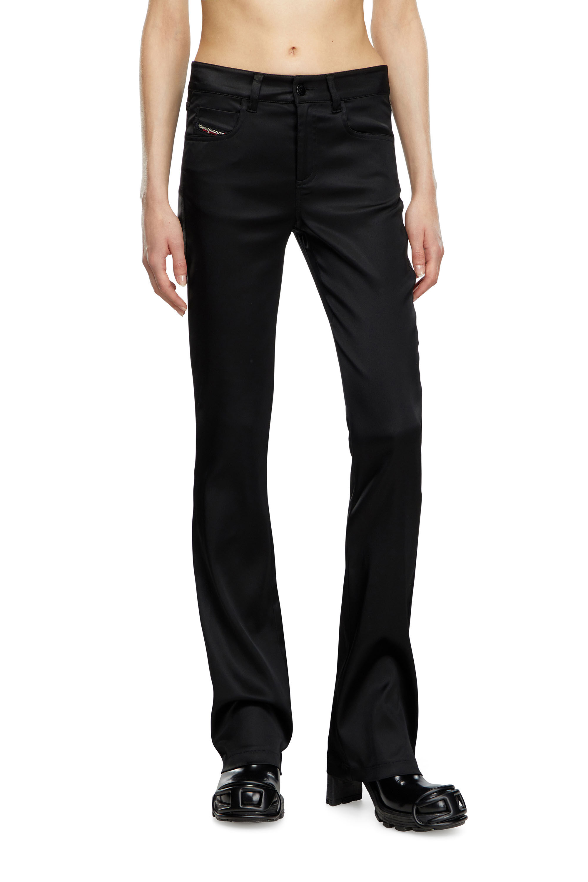 Diesel - P-EBBEY, Woman's 5-pocket pants in stretch satin in Black - 3