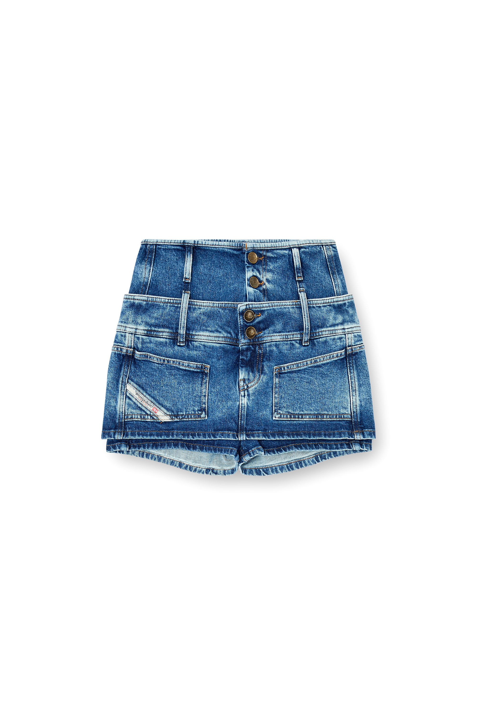 Diesel - DE-CORIVA-S, Woman's Denim mini skort with double waist in Medium blue - 2