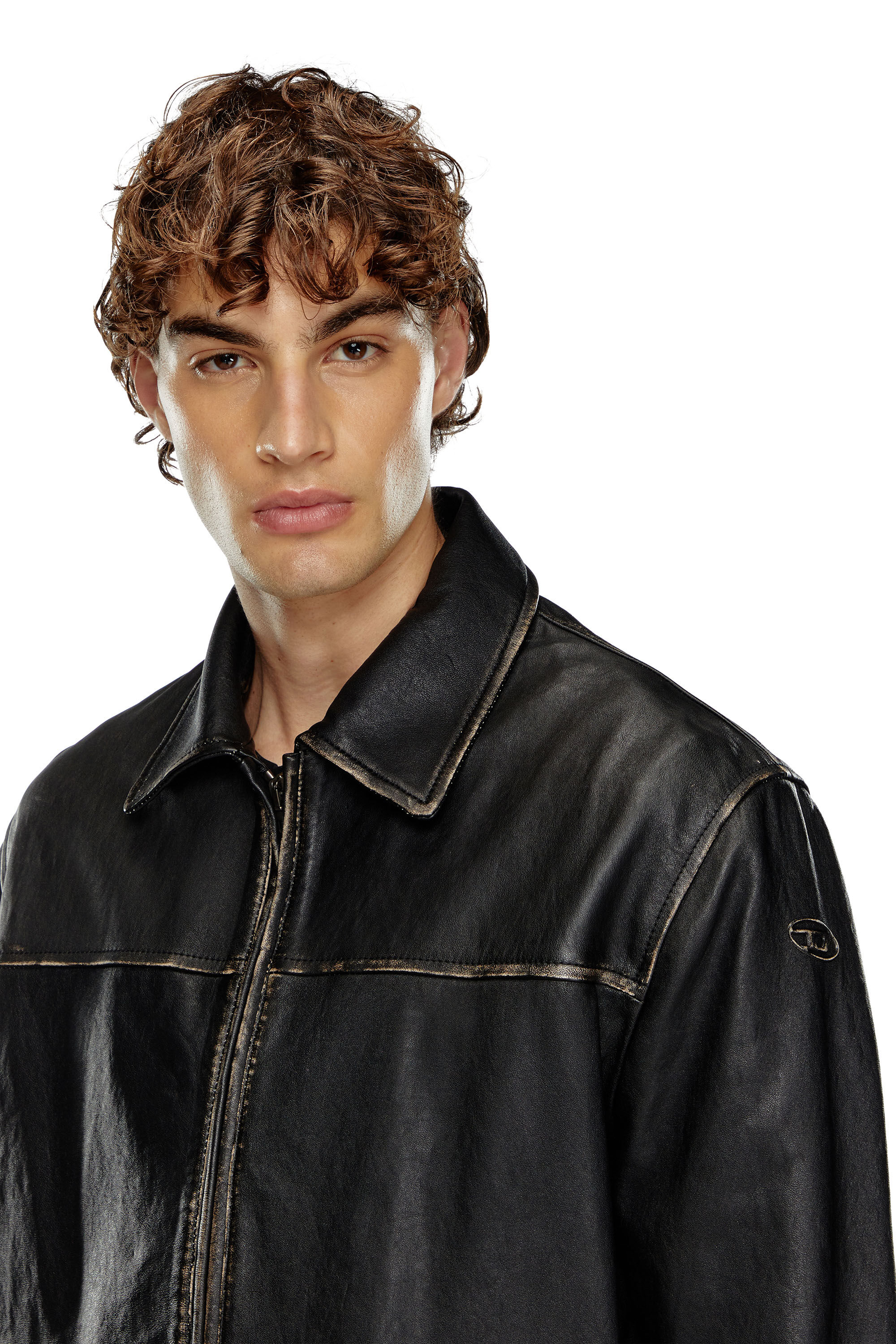 Men's master distressed slim fit leather biker jacket clearance