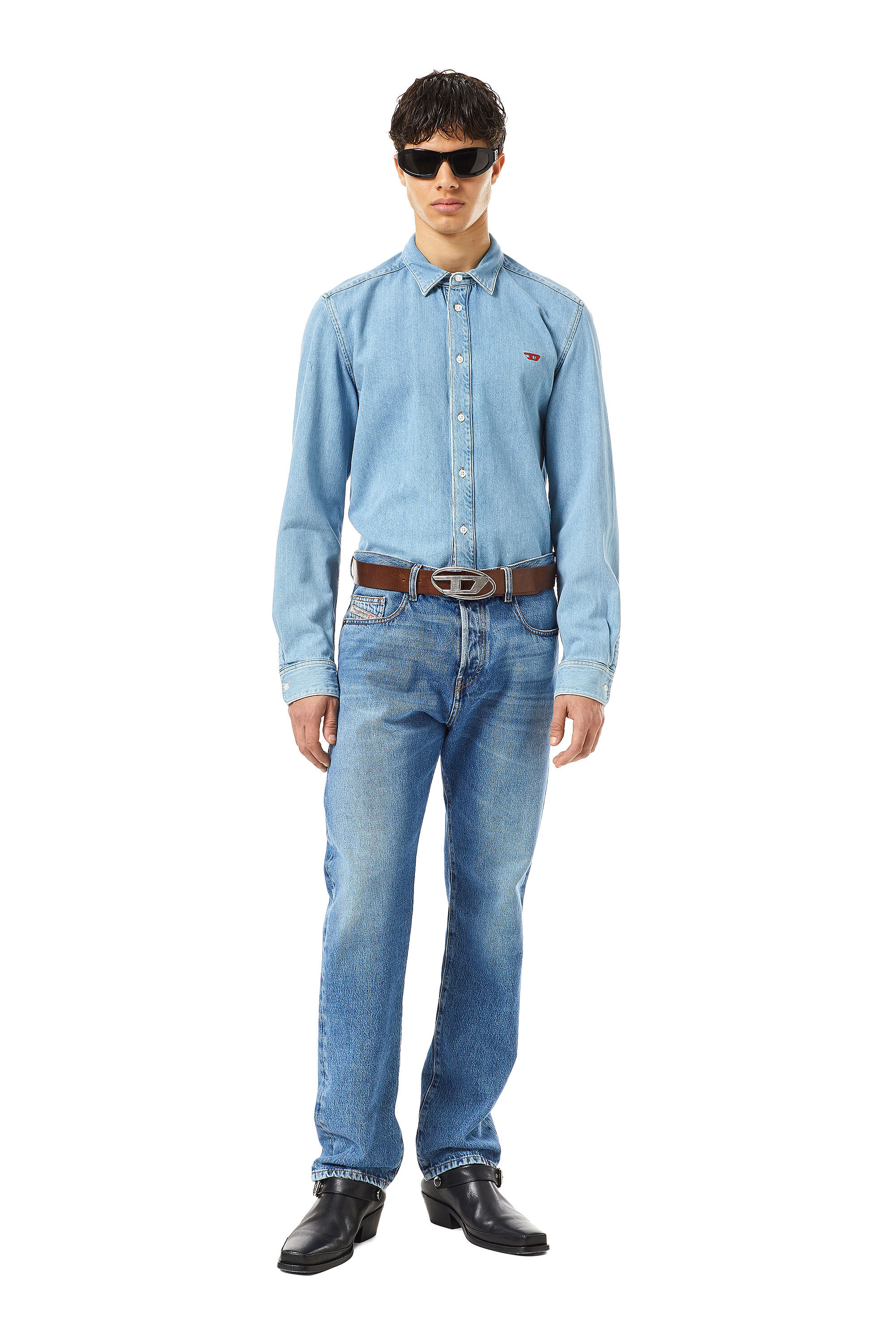 B-1DR: Leather Belt with silver D logo buckle | Diesel