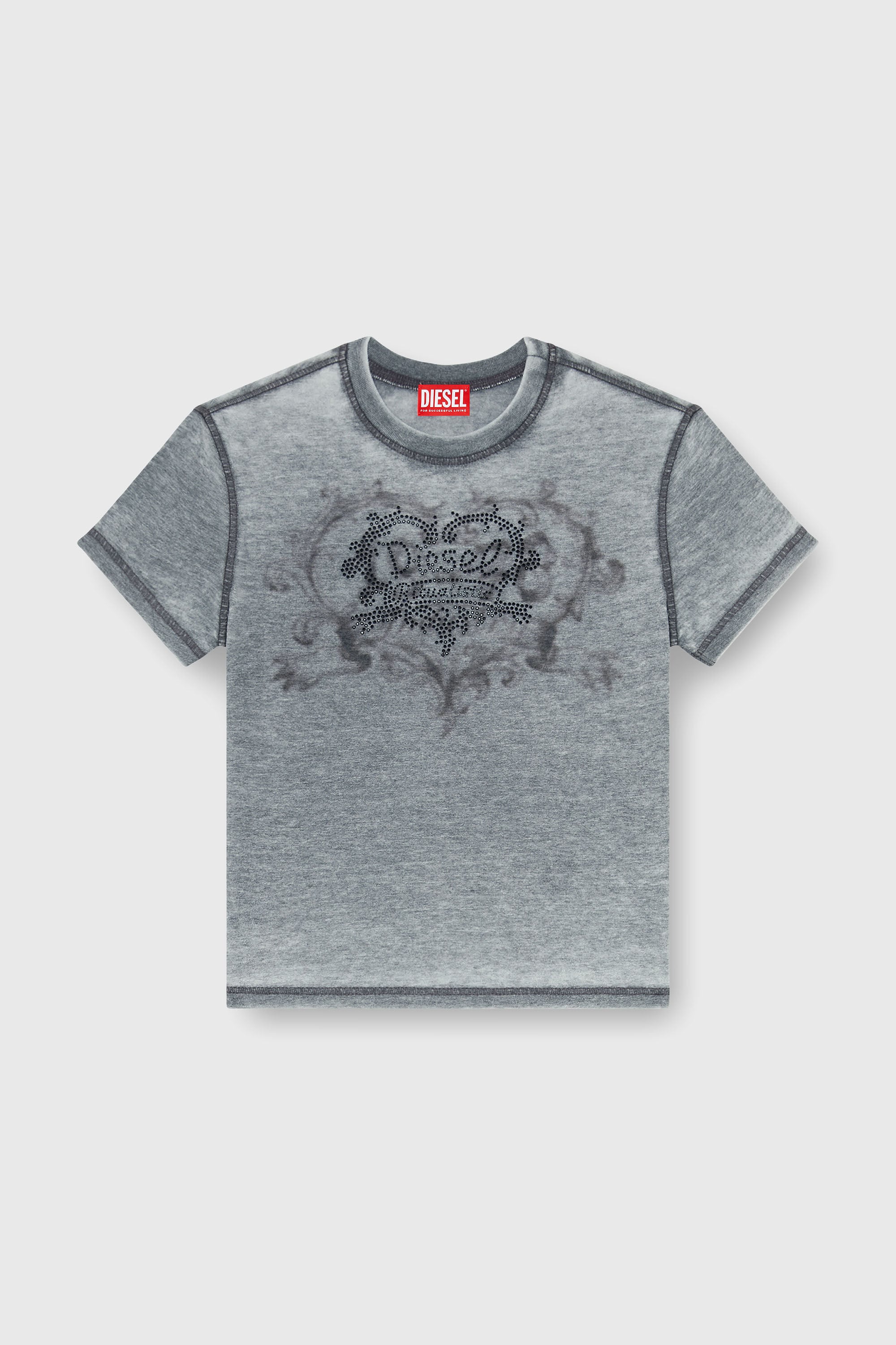 Diesel - T-ILA-AA1, Woman's Jersey t-shirt with rhinestones and burnout effect in Grey - 2