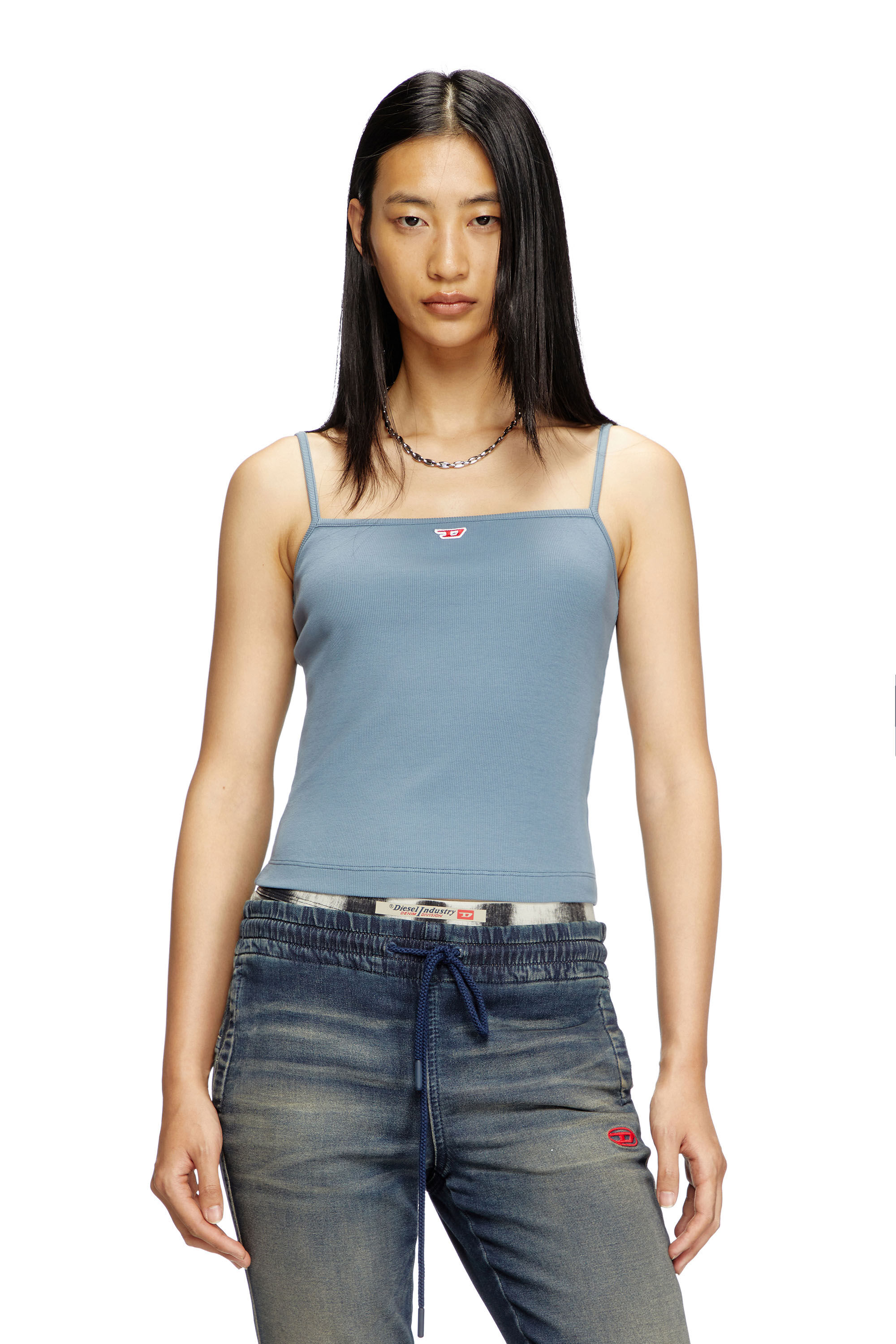 Diesel - T-HOP-D, Woman's Cami top with embroidered D patch in Light Blue - 3