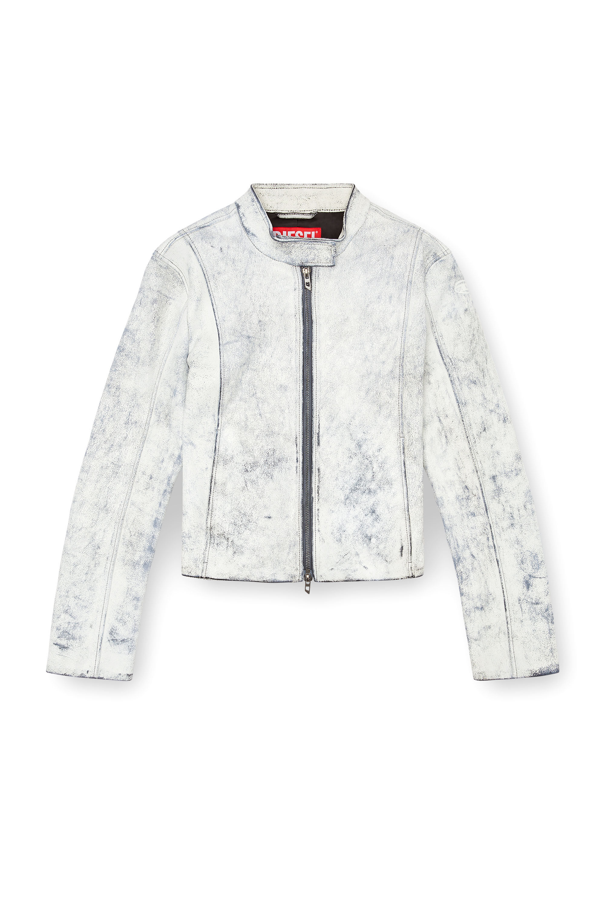 Diesel - L-YRIC, Woman's Leather jacket with plaster effect in White - 2