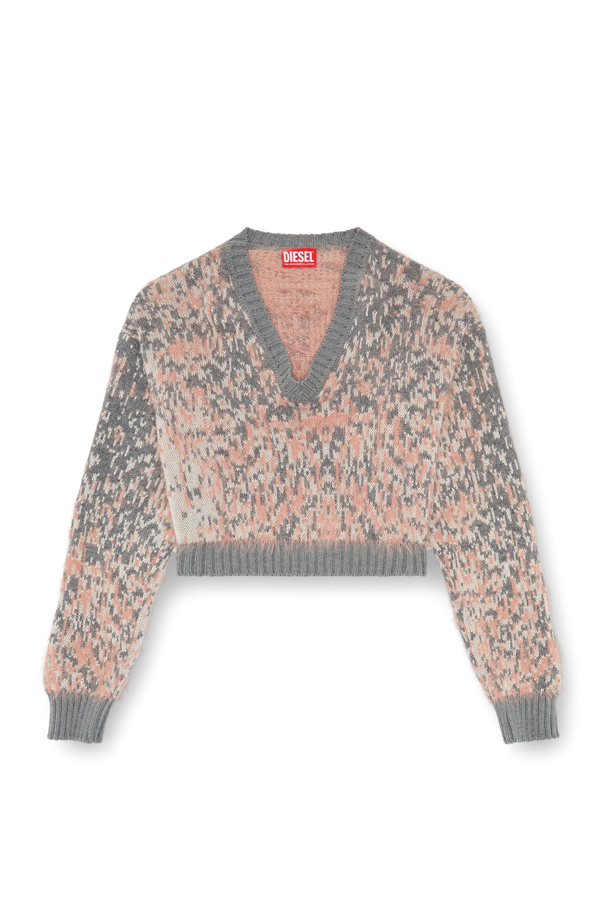 Diesel - M-RENZA, Woman's Cropped jumper with Rain Camo motif in Pink/Grey - 2