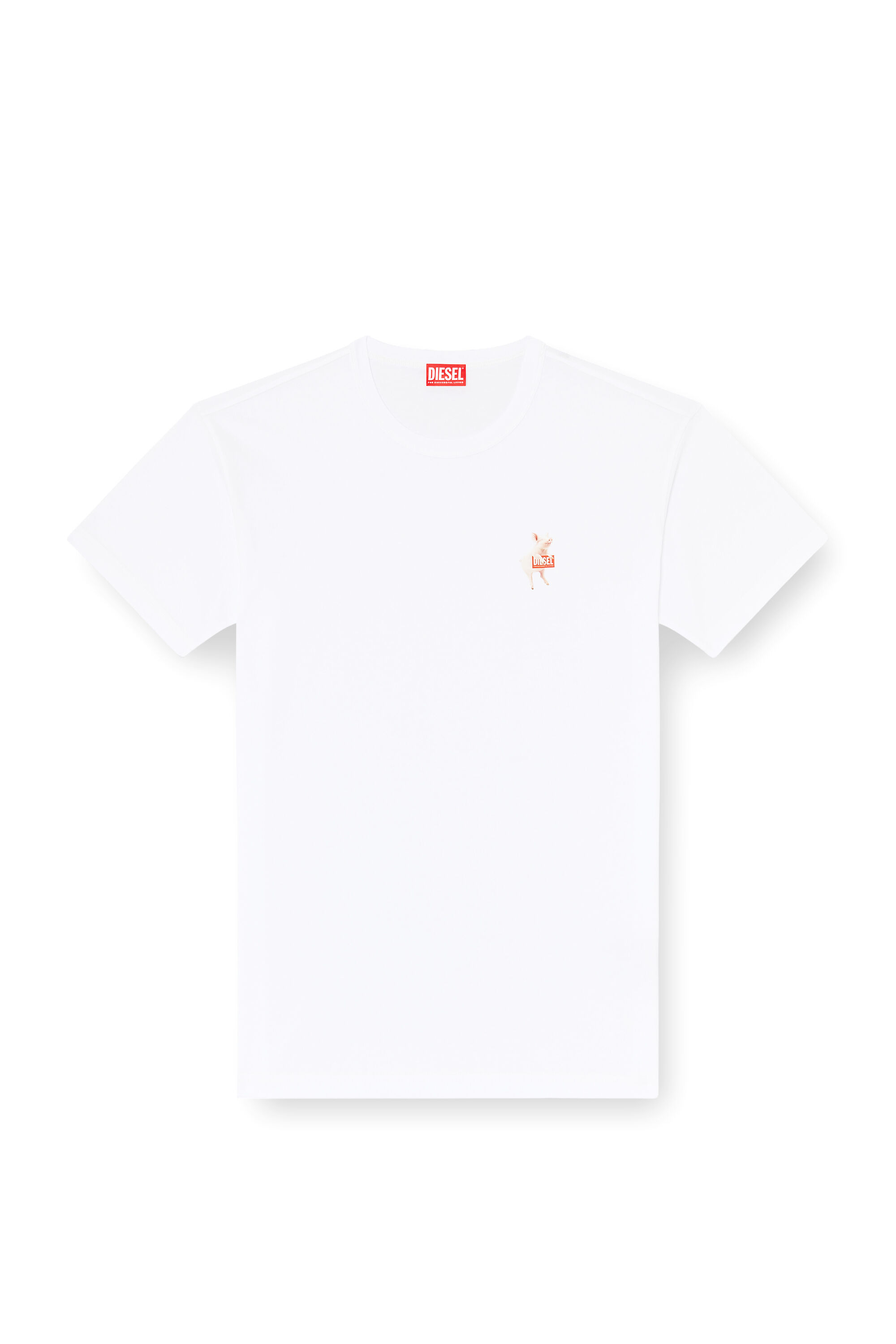 Diesel - T-NORM-V4, Man's T-shirt with pig and logo print in White - 2