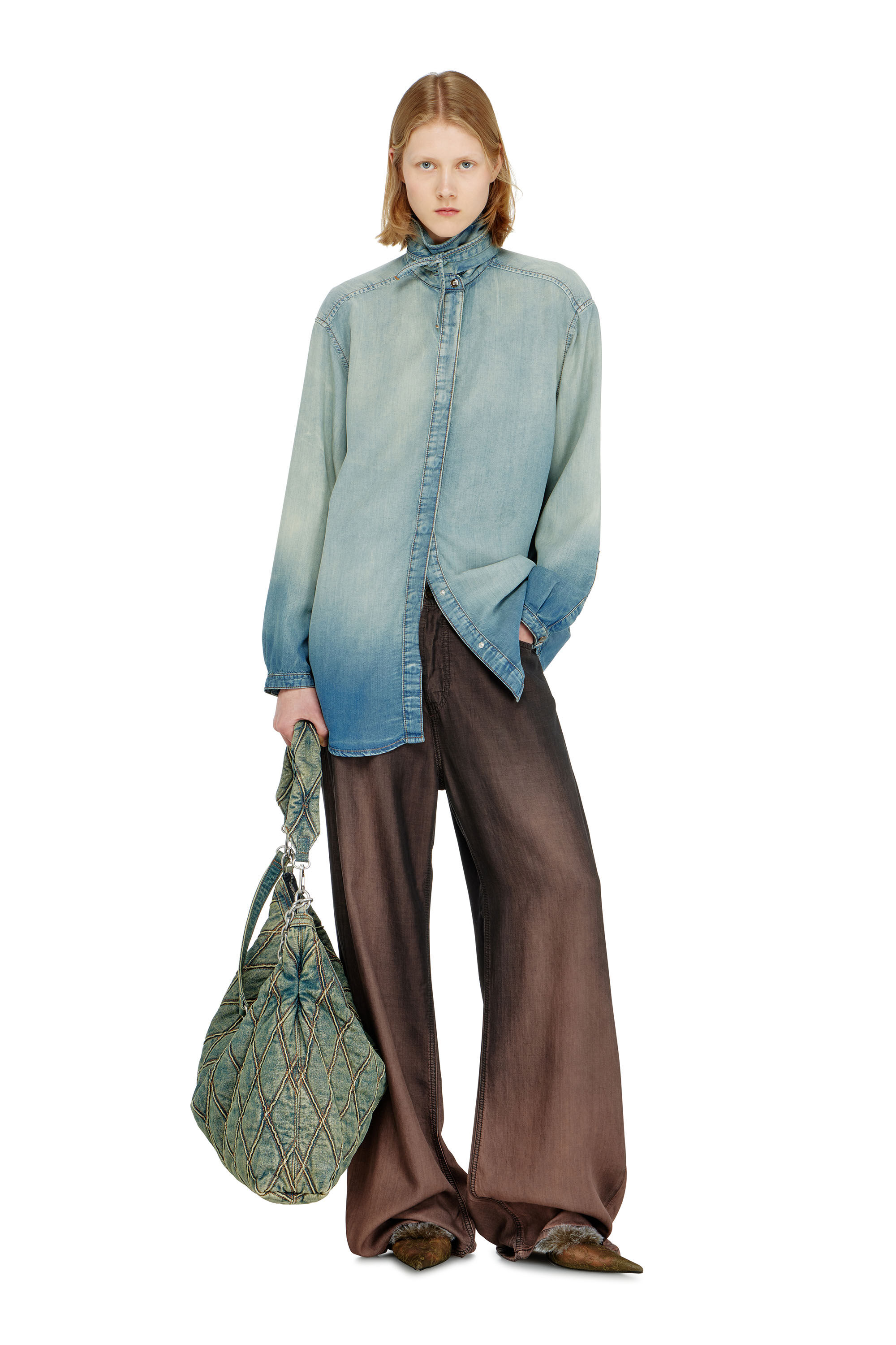 Diesel - DE-ARVEN-S1, Woman's Shirt in marbled fluid denim in null - 1