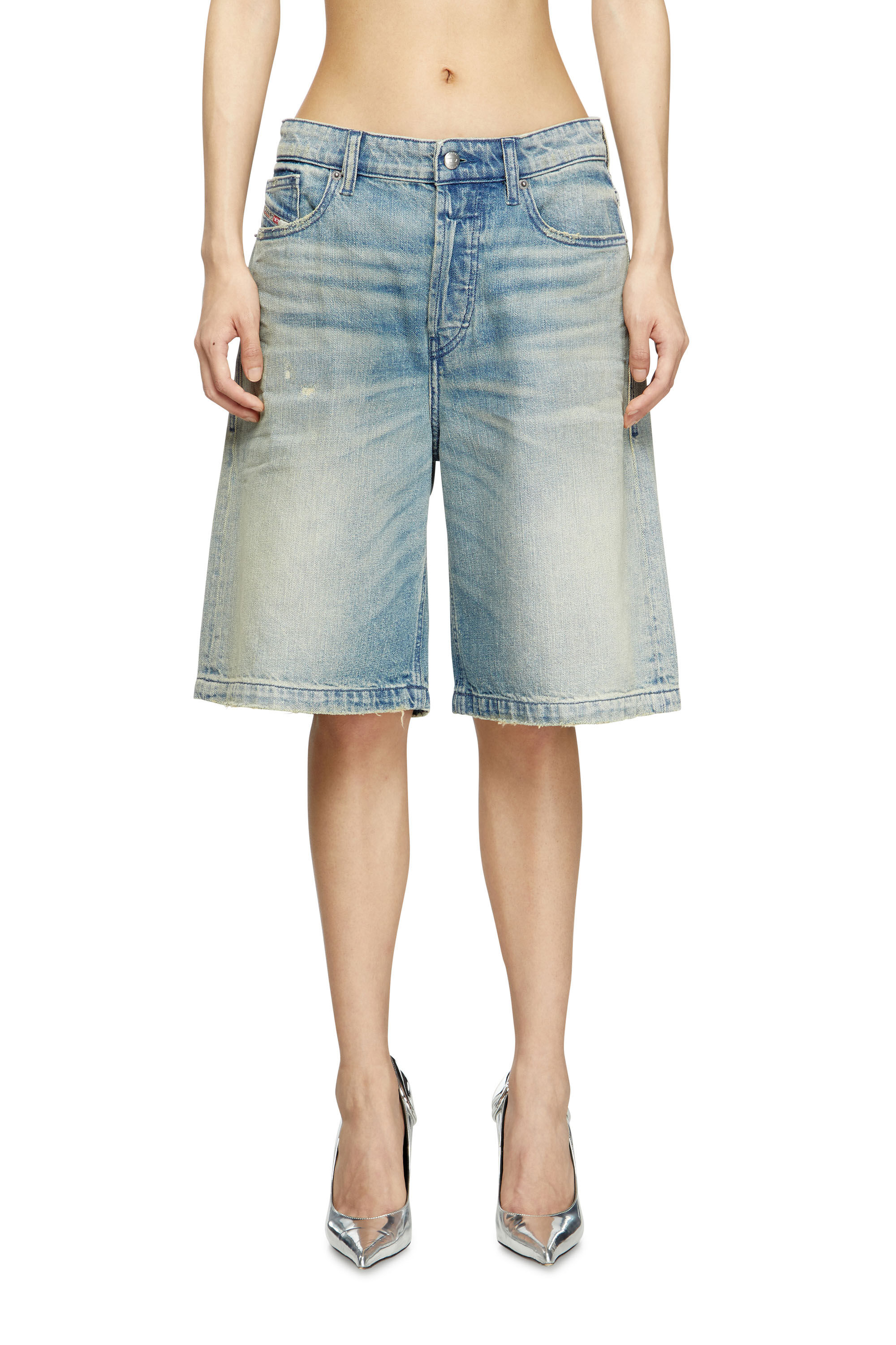 Diesel - DE-SIRE-SHORT, Woman's Shorts in worn-effect denim in Light Blue - 3