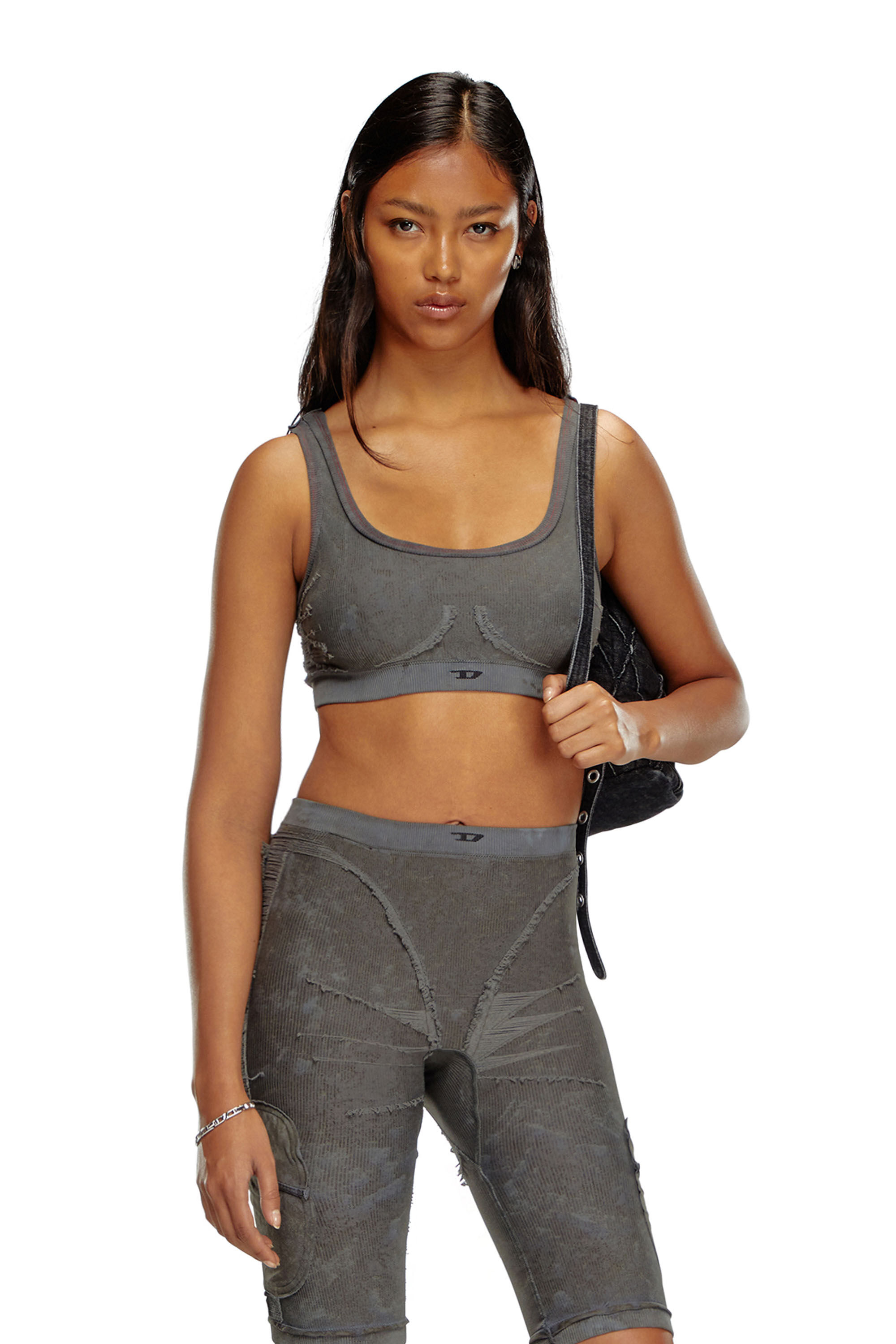 Diesel - AWB-NYA-WT01, Woman's Ribbed bralette with frayed detailing in Grey - 3