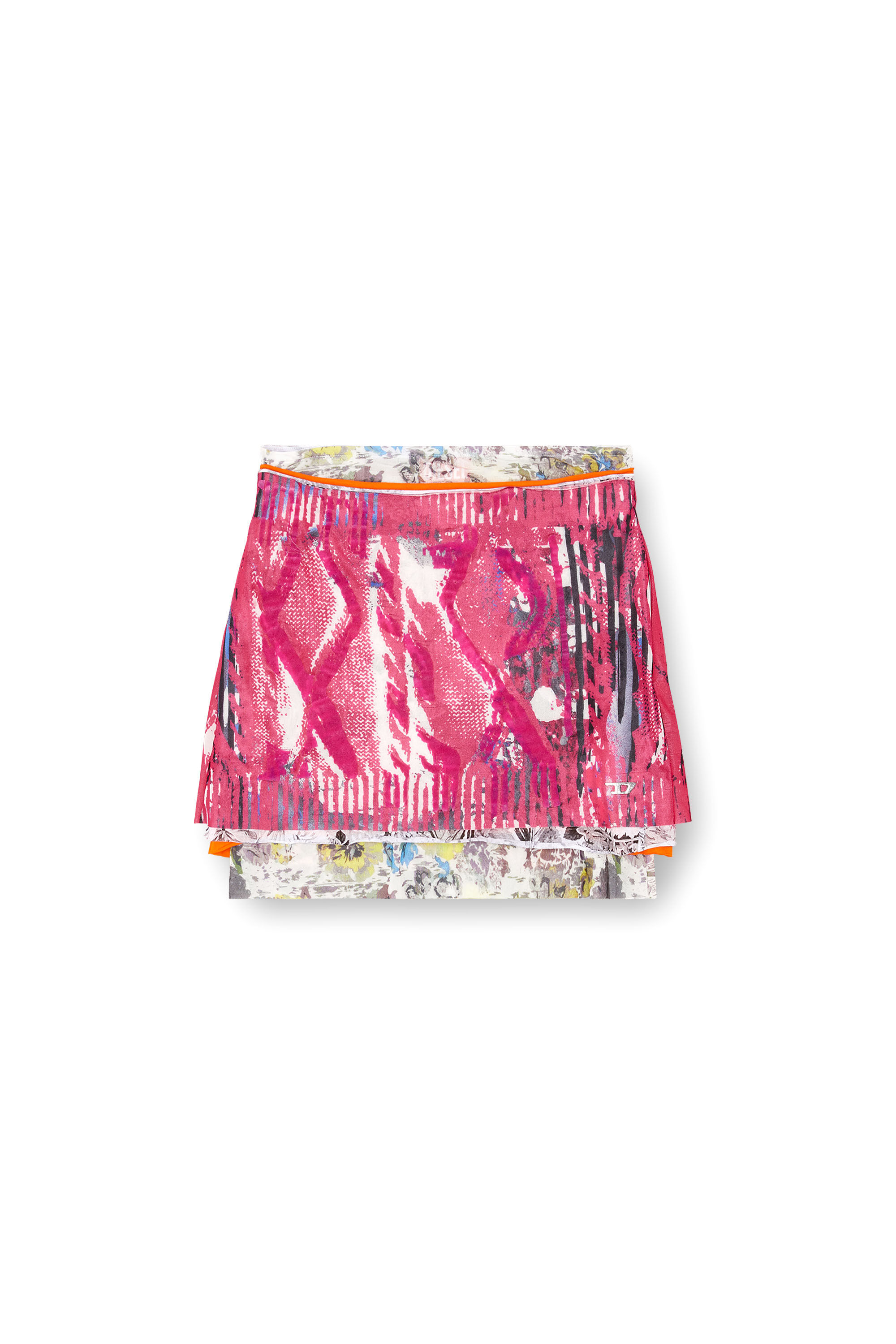 Diesel - O-PEONY, Woman's Layered miniskirt with Peony pop print in Pink - 2