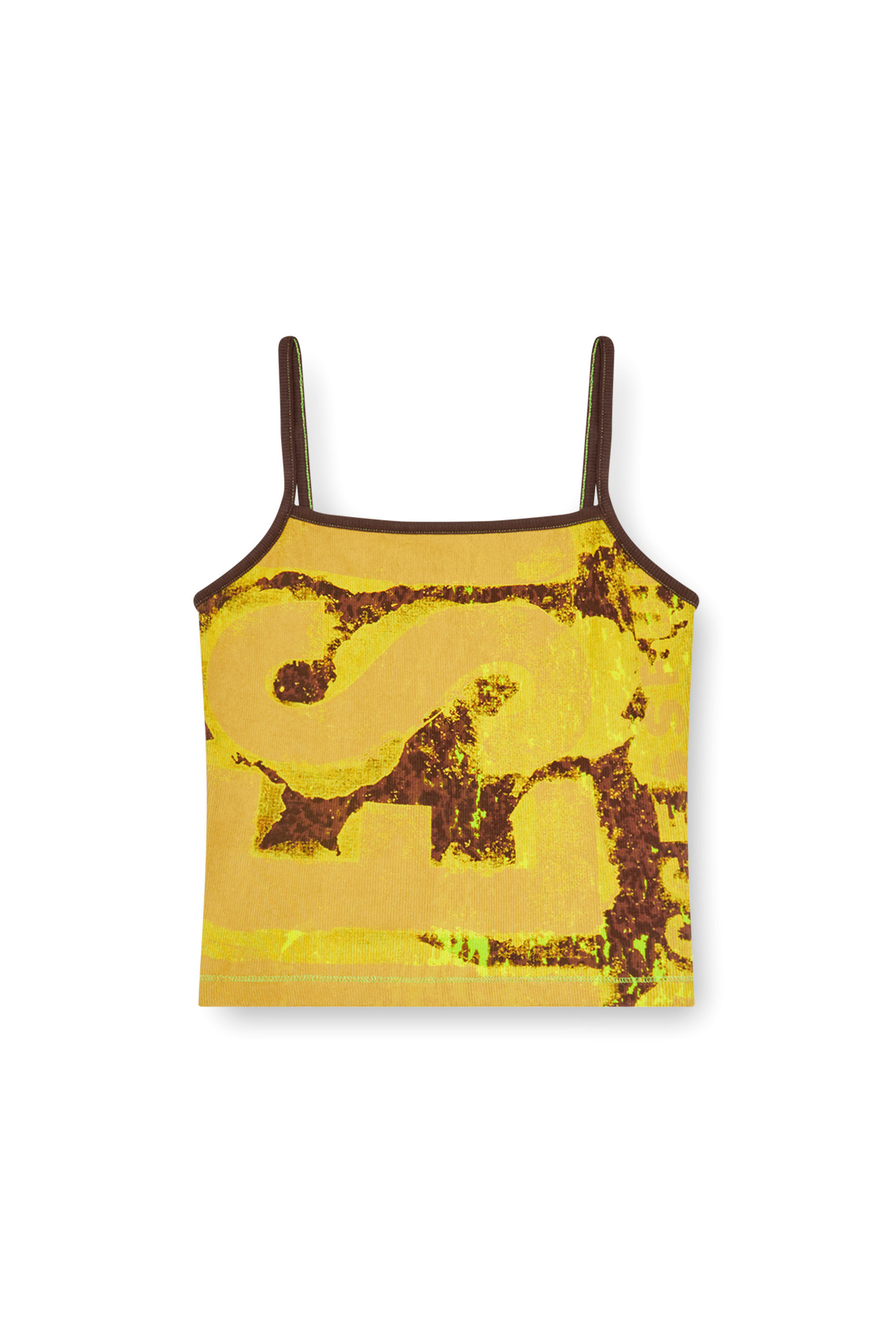 Diesel - T-HOP-P1, Woman's Ribbed crop top with rain-camo print in Brown/Yellow - 2