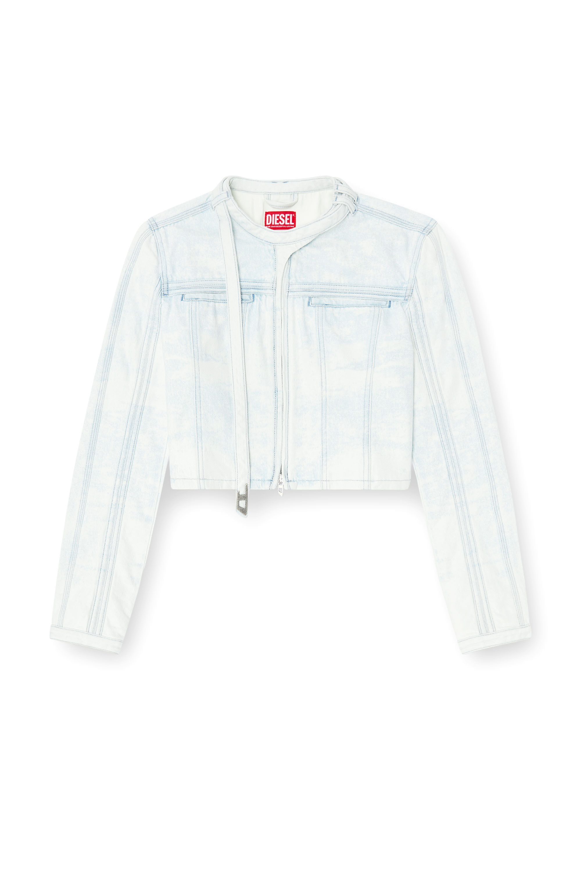 Diesel - DE-SAPHIX-FSI, Woman's Cropped jacket in ice-blue satin denim in Light Blue - 2
