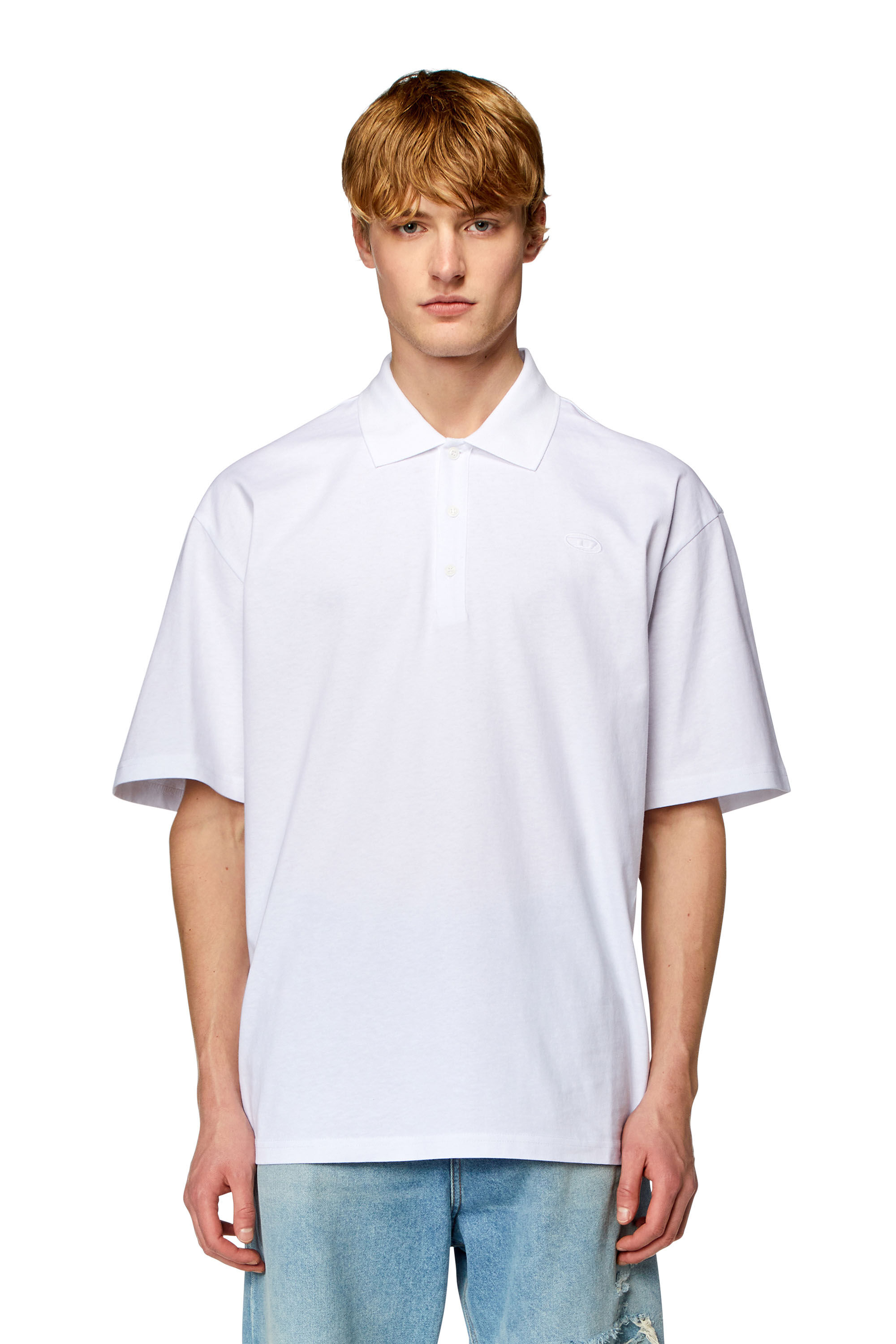 Diesel - T-VORT-MEGOVAL-D, Man's Polo shirt with maxi oval D embroidery in White - 4