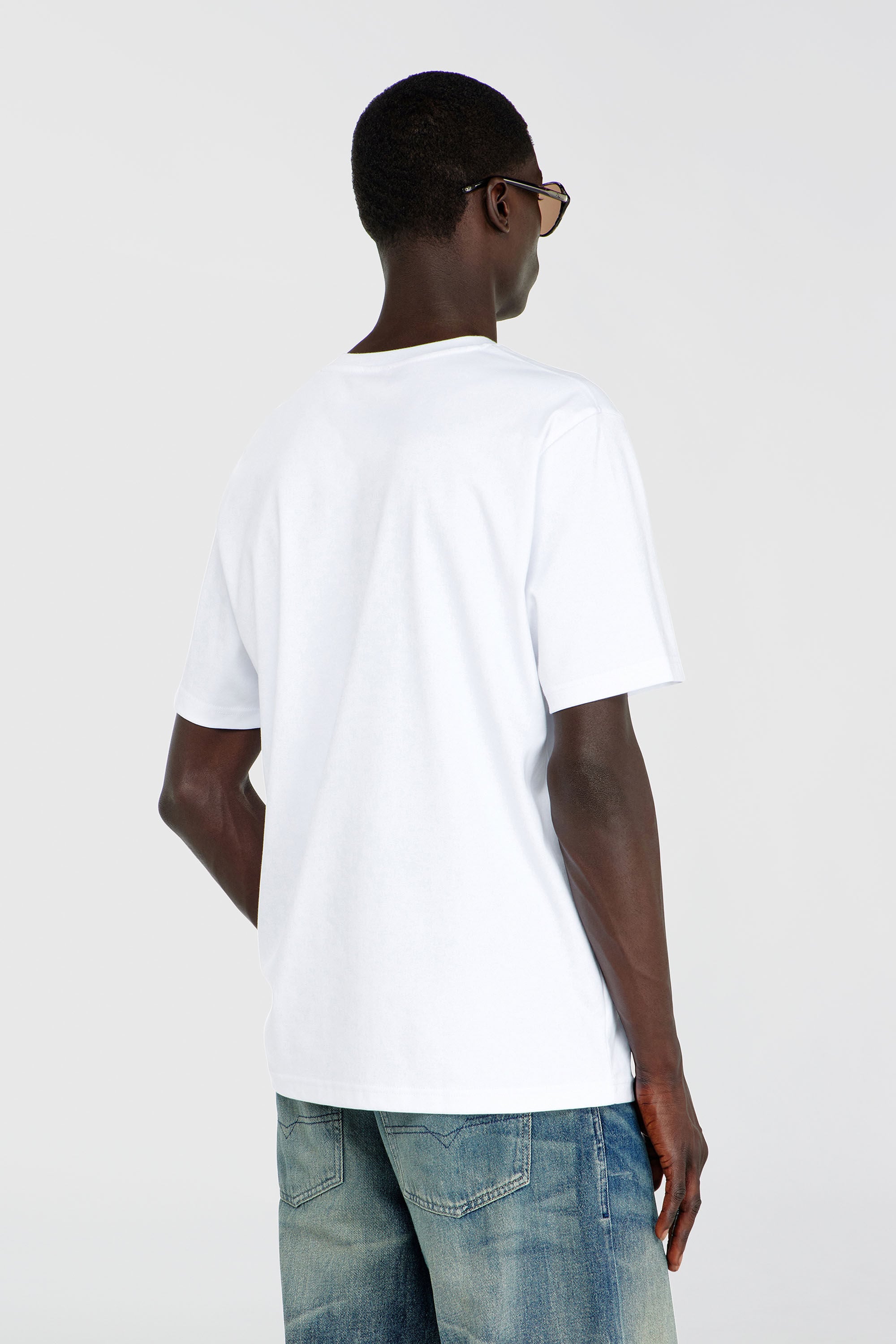 Diesel - T-ADJUST-V-MICRODIV, Man's V-neck T-shirt with micro logo embroidery in White/Red - 4
