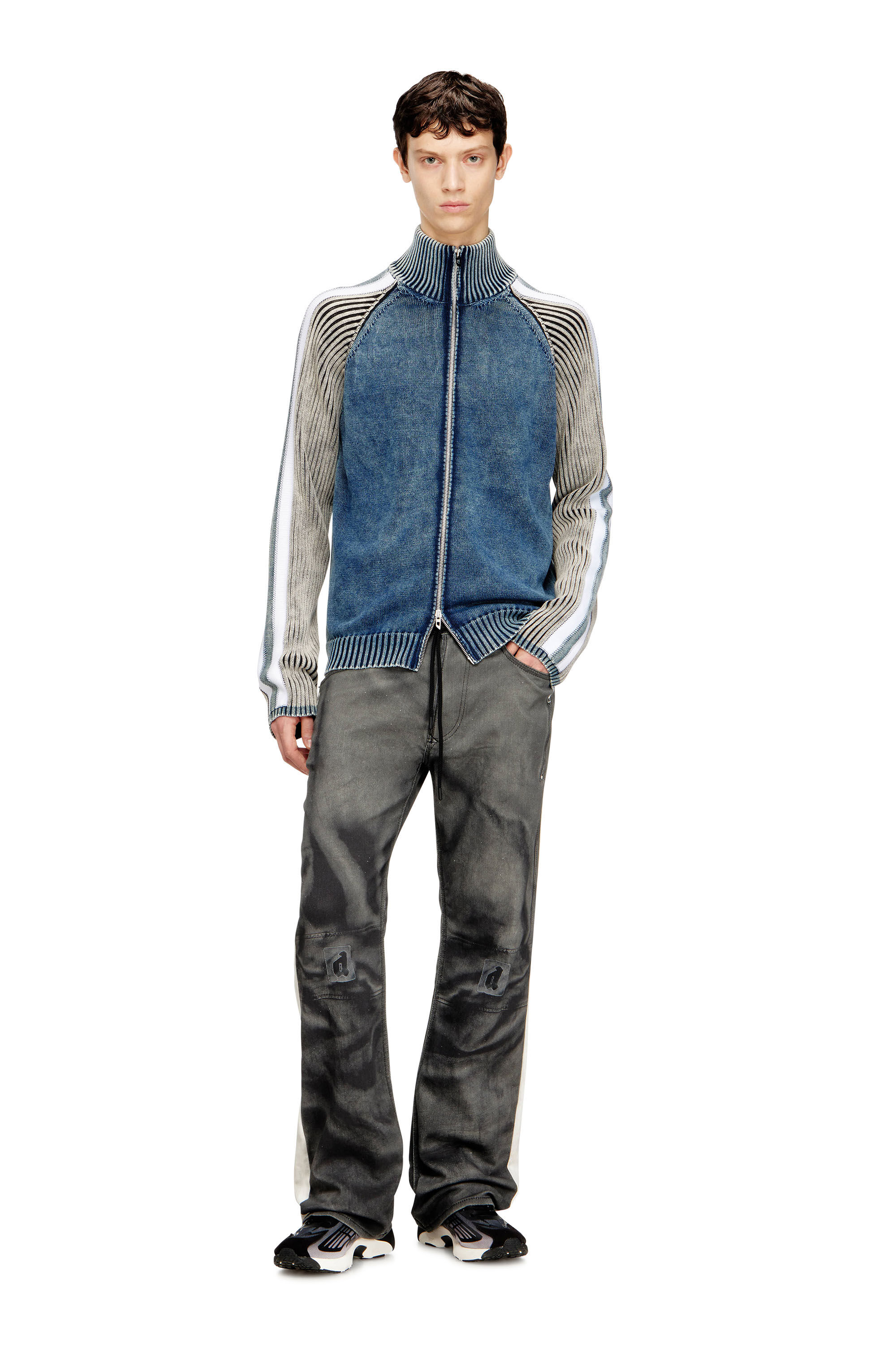 Diesel - K-HERONIMO, Man's Zip-up cardigan with sporty bands in null - 1