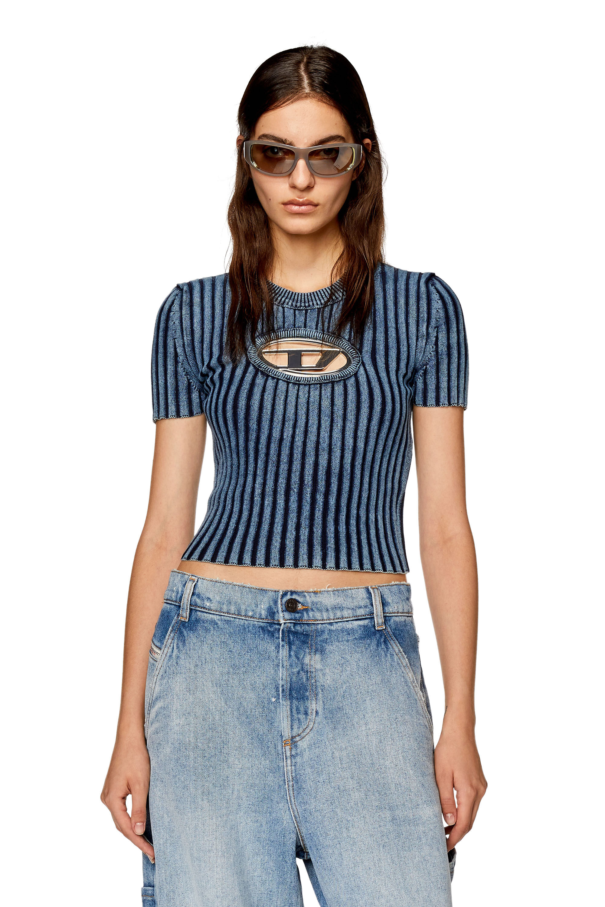 Diesel - M-ANAHEIM, Woman's Top with D plaque in Blue - 3