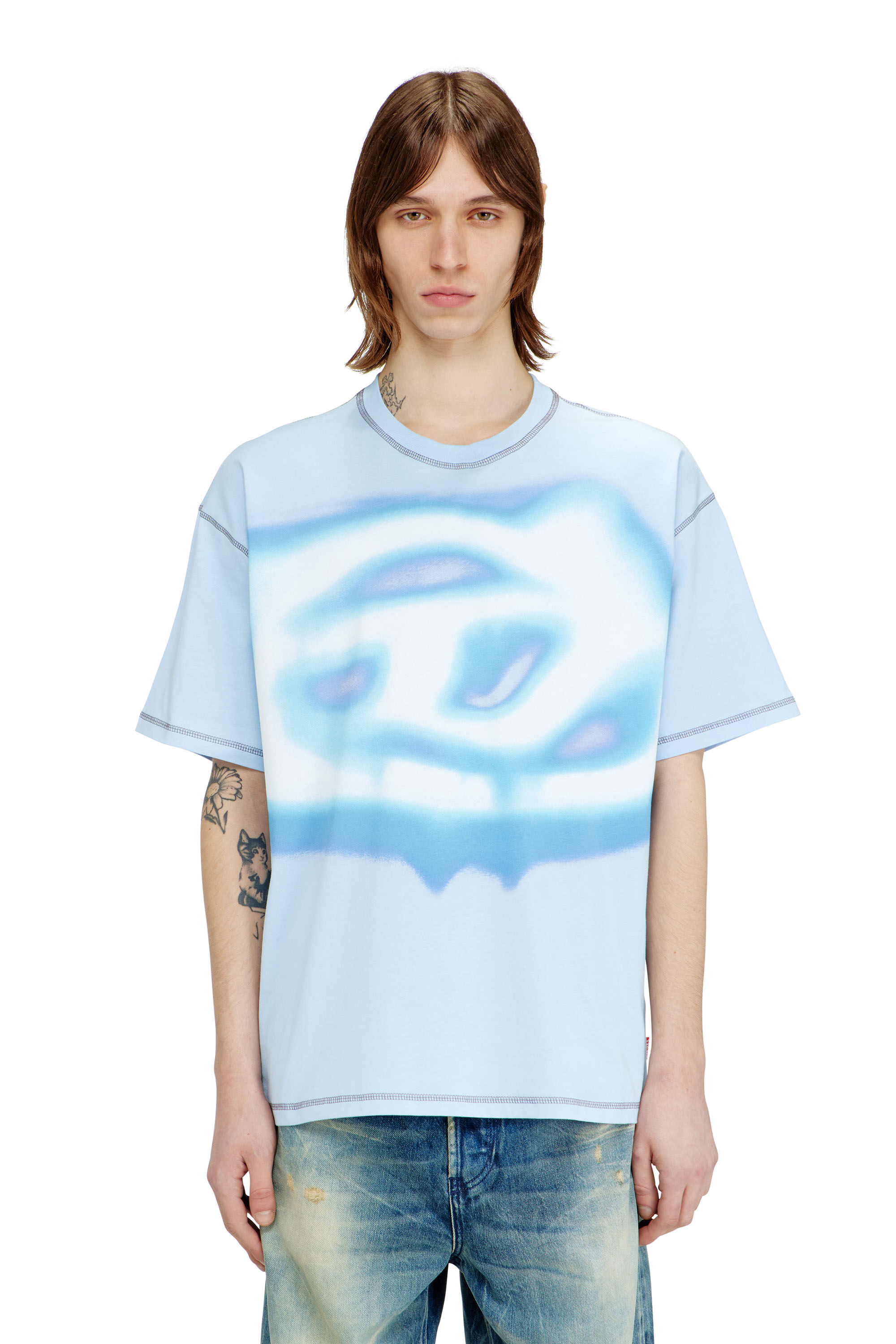 Diesel - T-BOXT-V11, Man's Relaxed T-shirt with water-effect print in Light Blue - 3