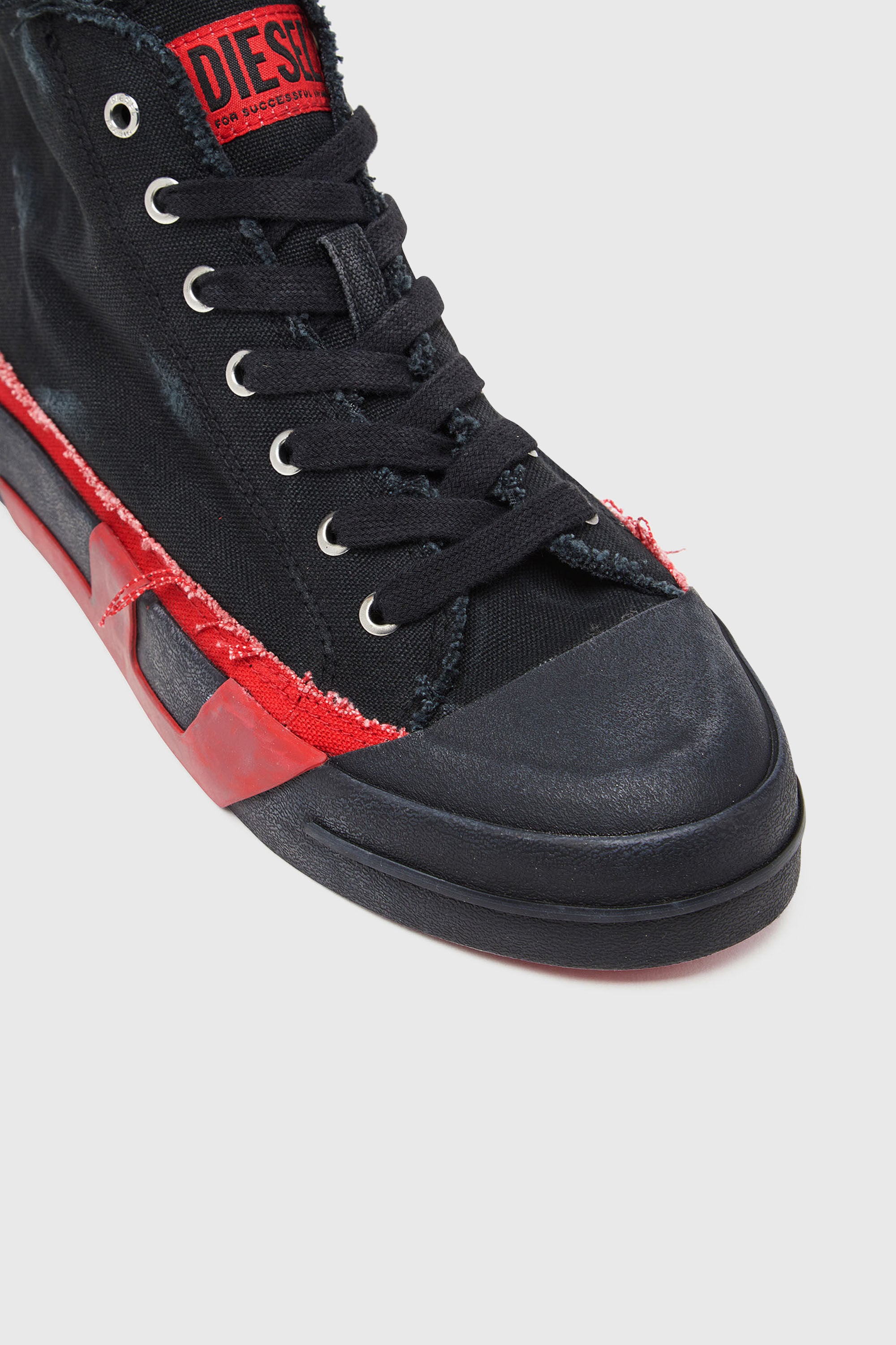 Diesel - S-D-VERSE MID II, Man's S-D-Verse-Distressed high-top sneakers in canvas in Black/Red - 6