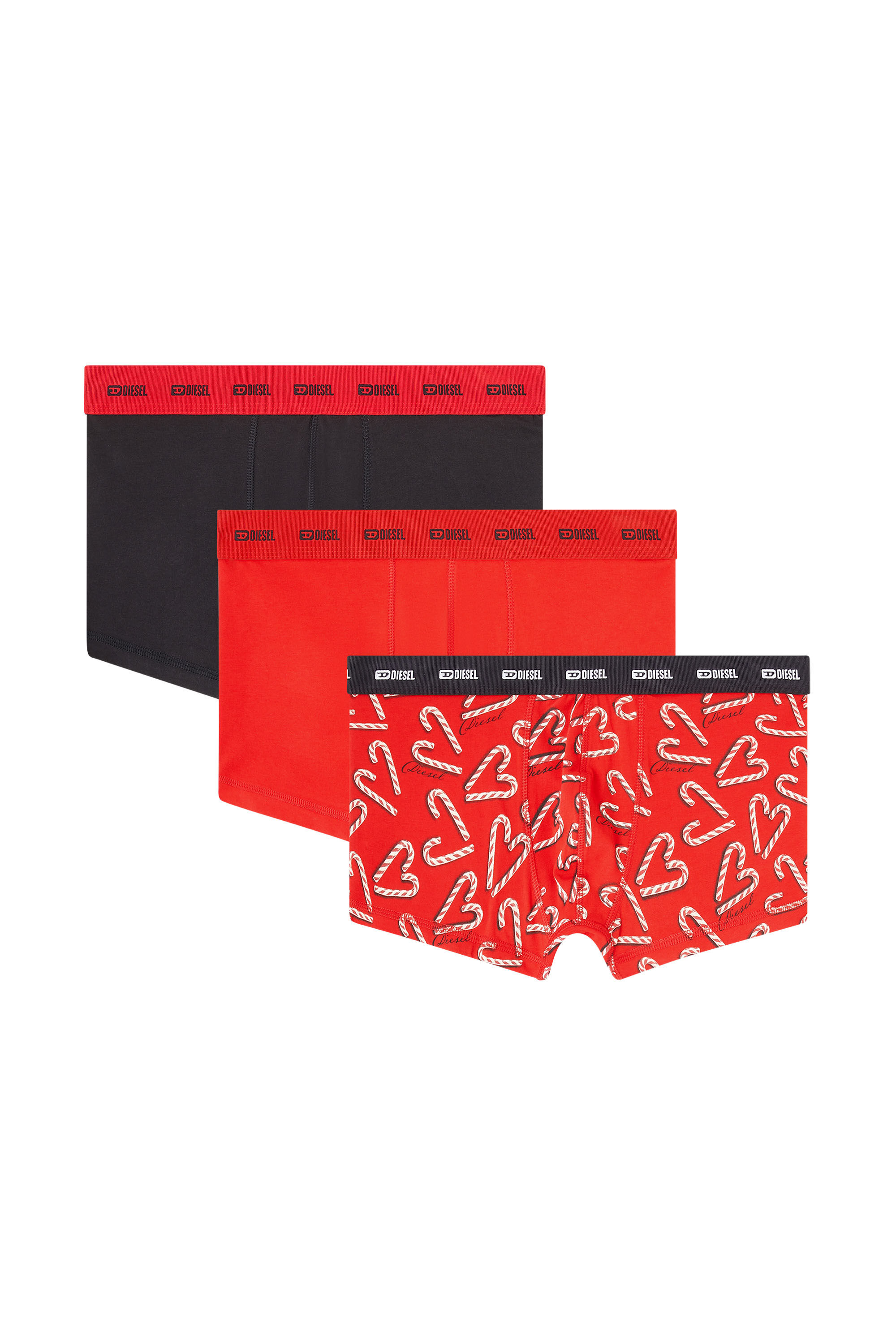 Diesel - DAMIEN-GFT-UTLT-3PACK, Man's Set of three stretch-cotton boxers in Red/Black - 2