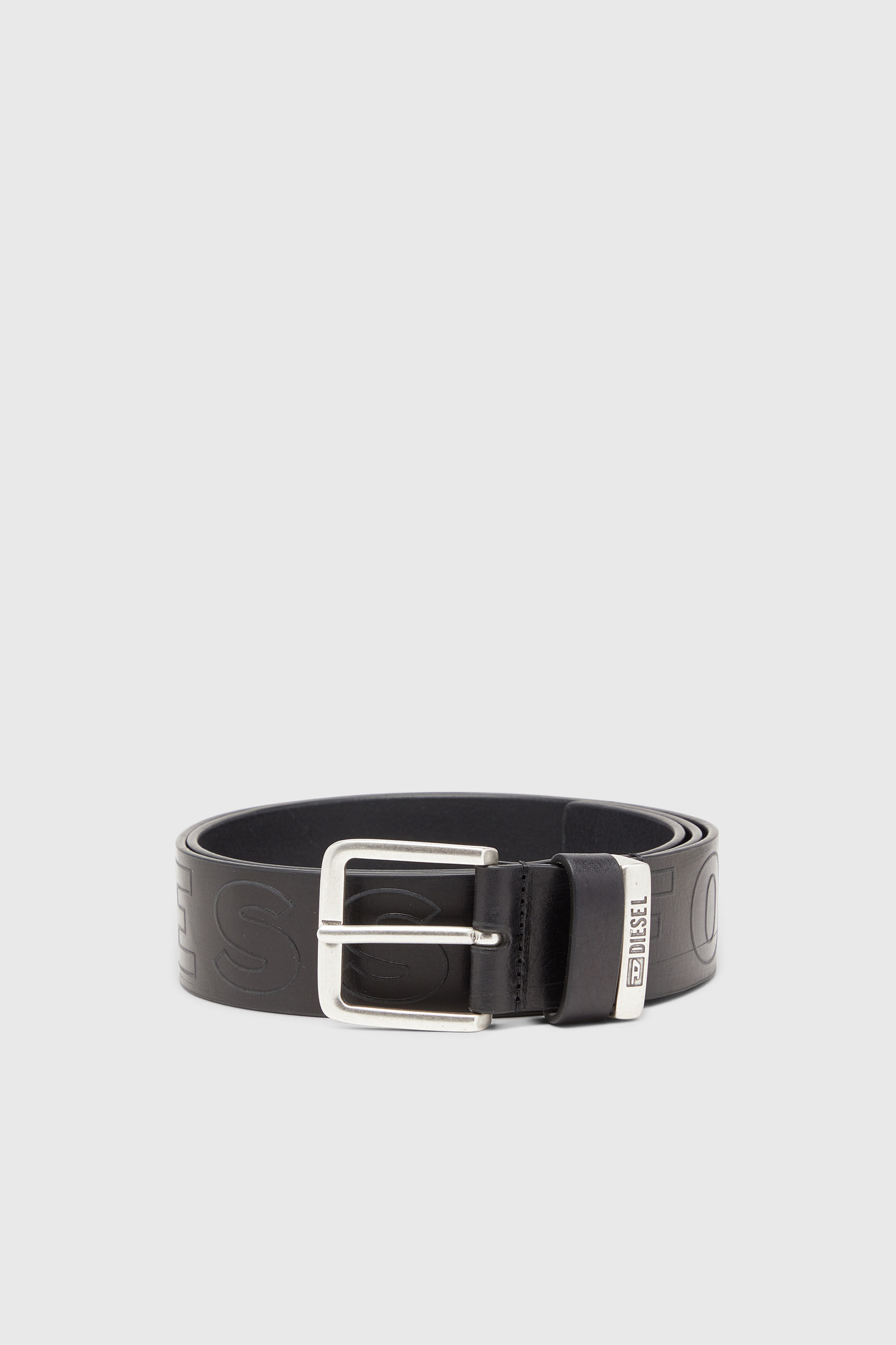 Diesel - B-FSL-OUTLINE, Man's 4 cm leather belt with embossed lettering in Black - 1
