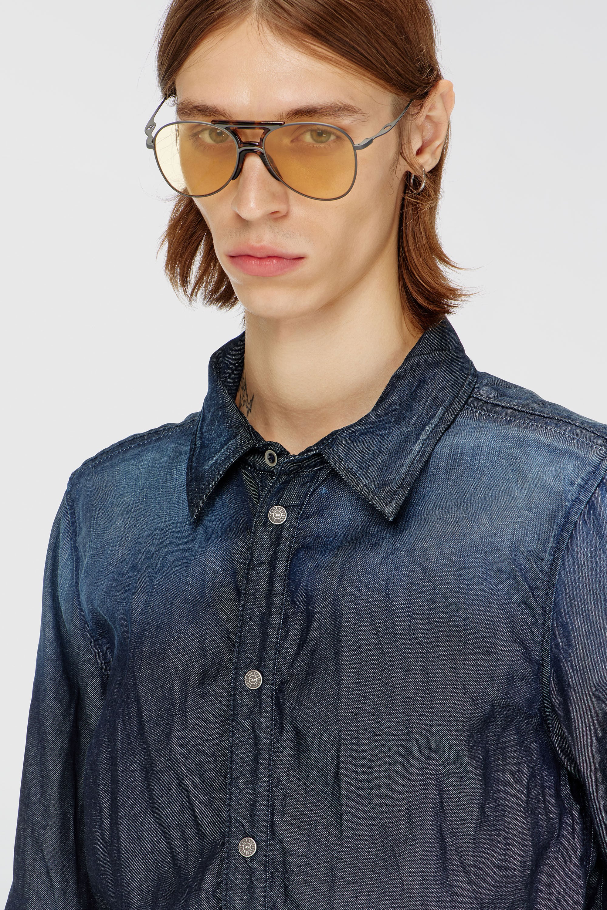 Diesel - D-SYNAR-FSJ1, Man's Shirt in creased denim in Dark Blue - 5