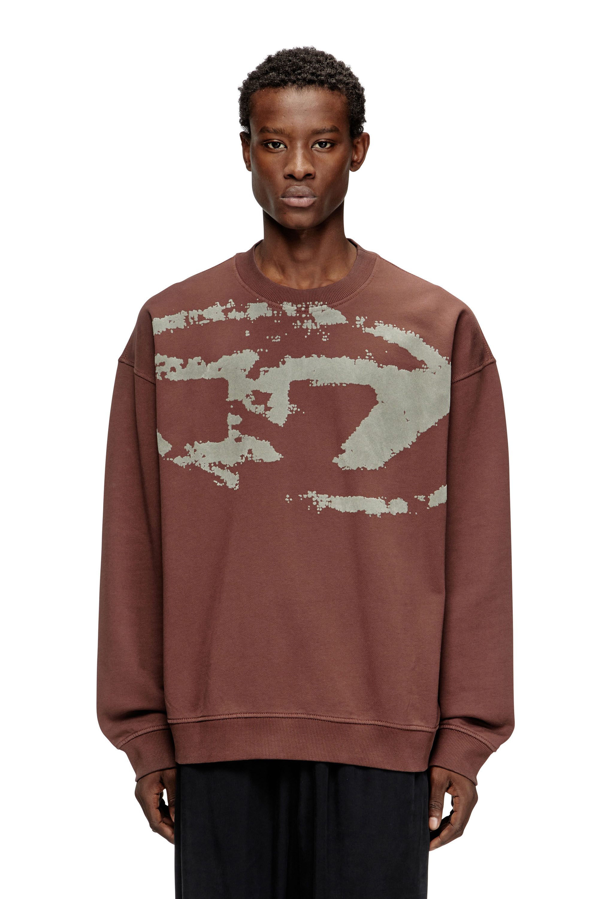 Diesel - S-BOXT-N5, Man's Cotton sweatshirt with flocked Oval D in Brown - 3