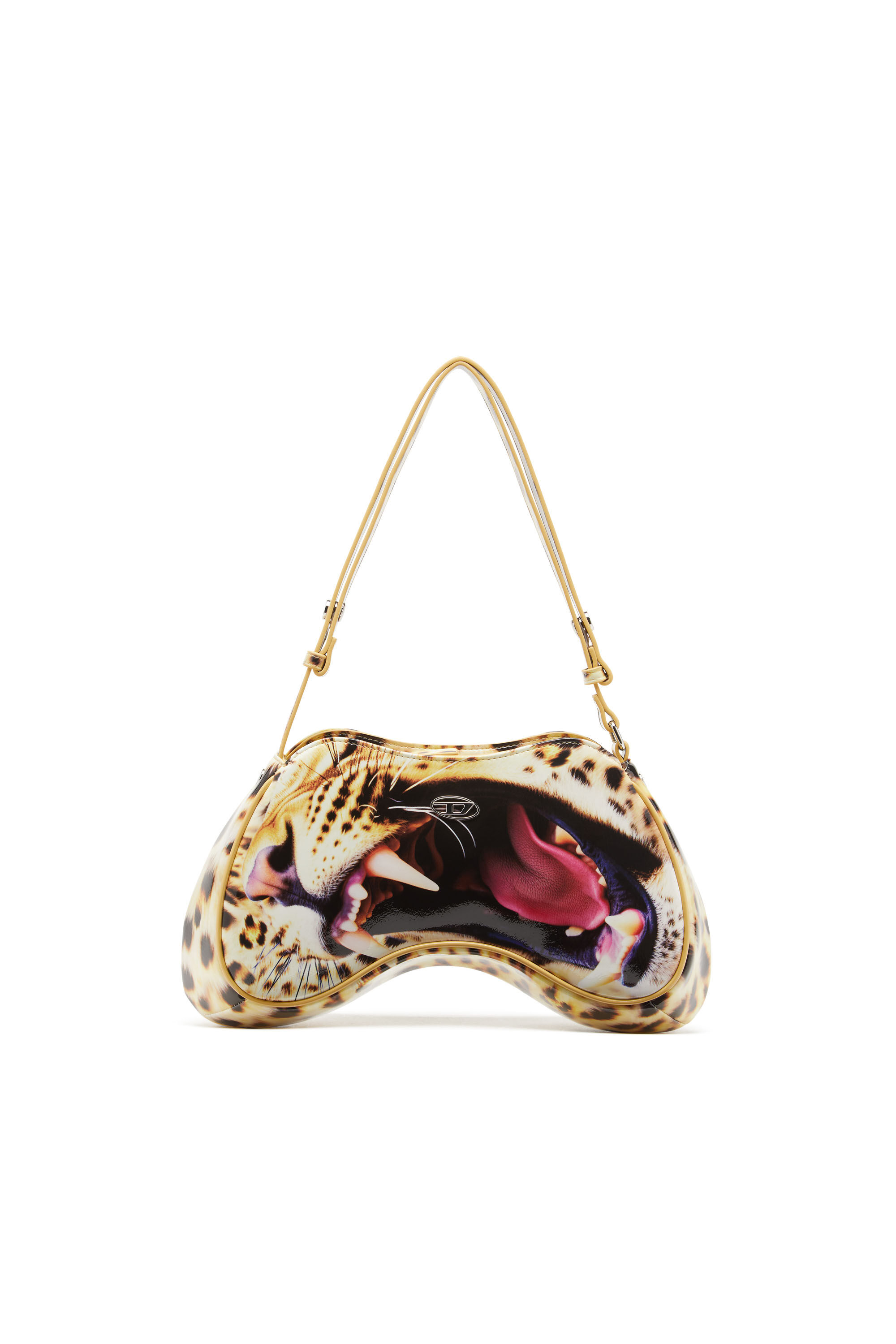 Women s Play Glossy shoulder bag with cat print Yellow Diesel