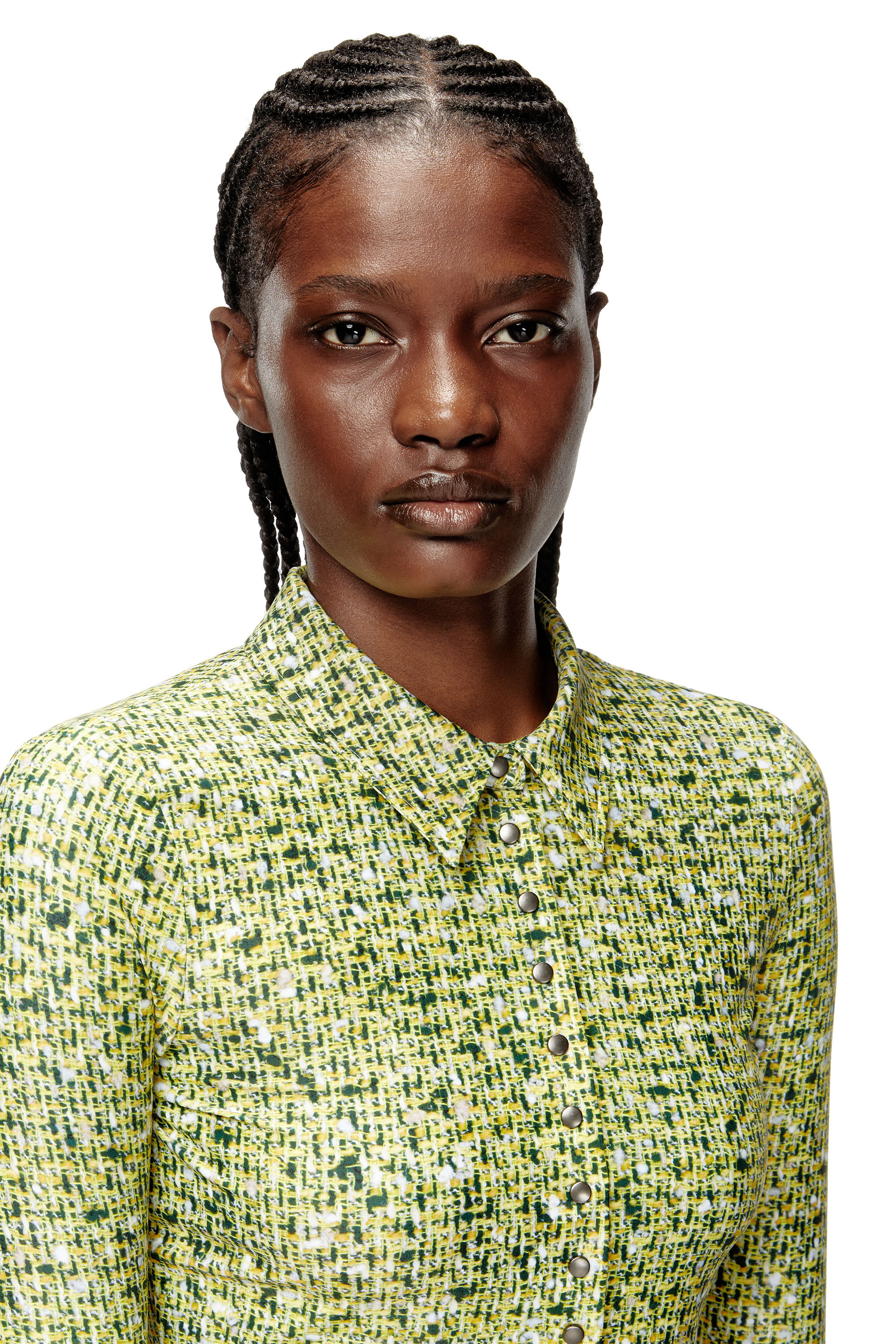 Diesel - C-ELAZ-BC, Woman's Stretch fabric shirt with bouclé print in Yellow - 5