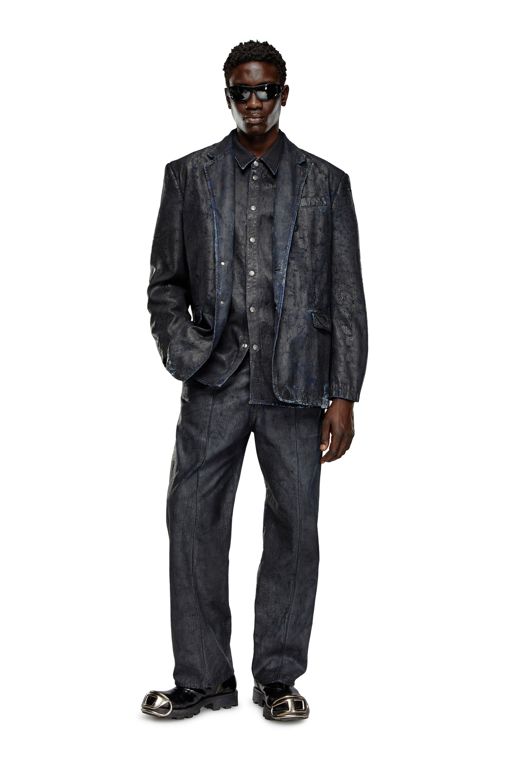 Diesel - D-SIMPLY-FSE, Man's Denim shirt with craquelé coating in Black - 1