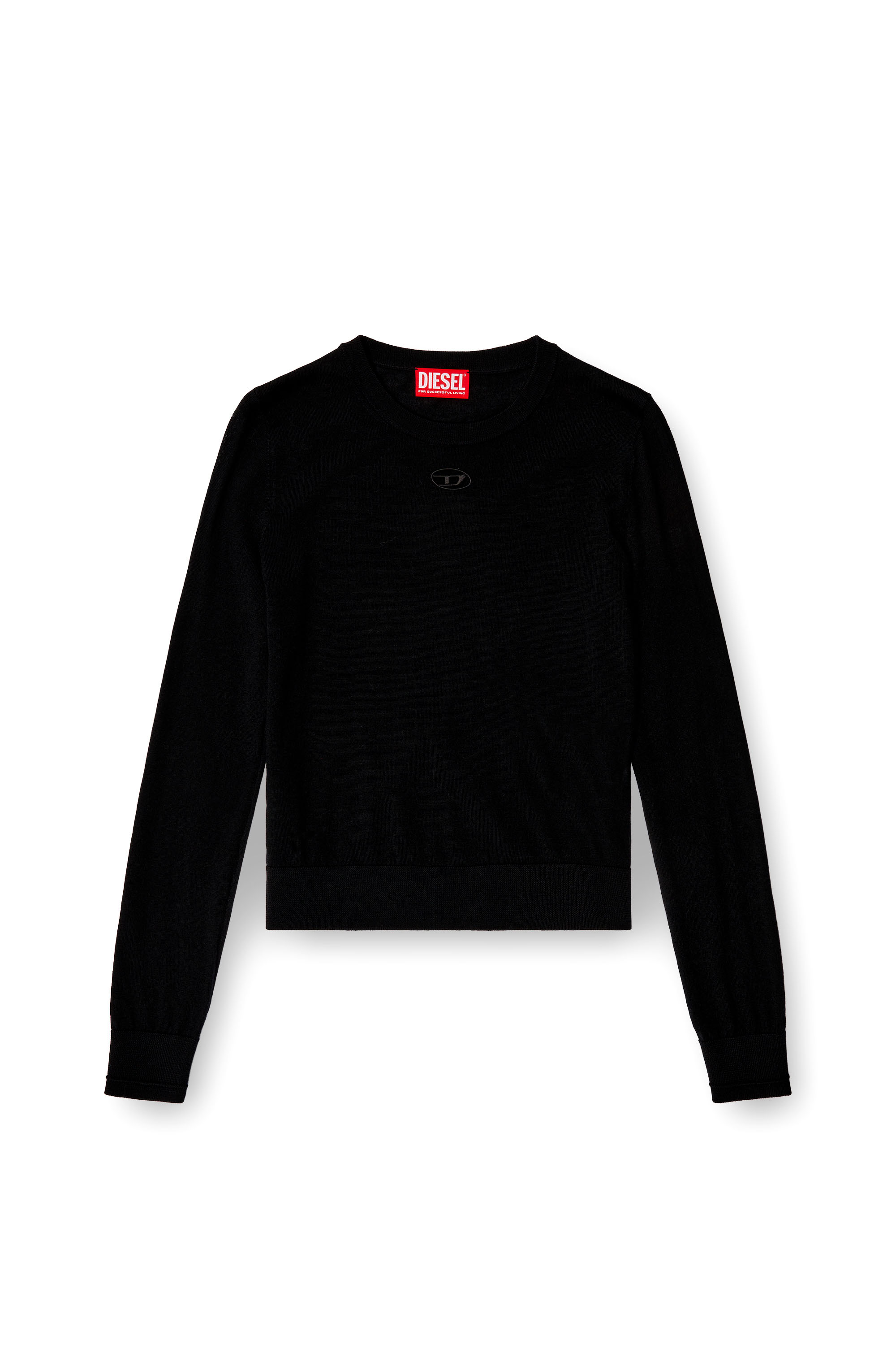 Diesel - M-ALINESA, Woman's Wool jumper with cut-out logo in Black - 2