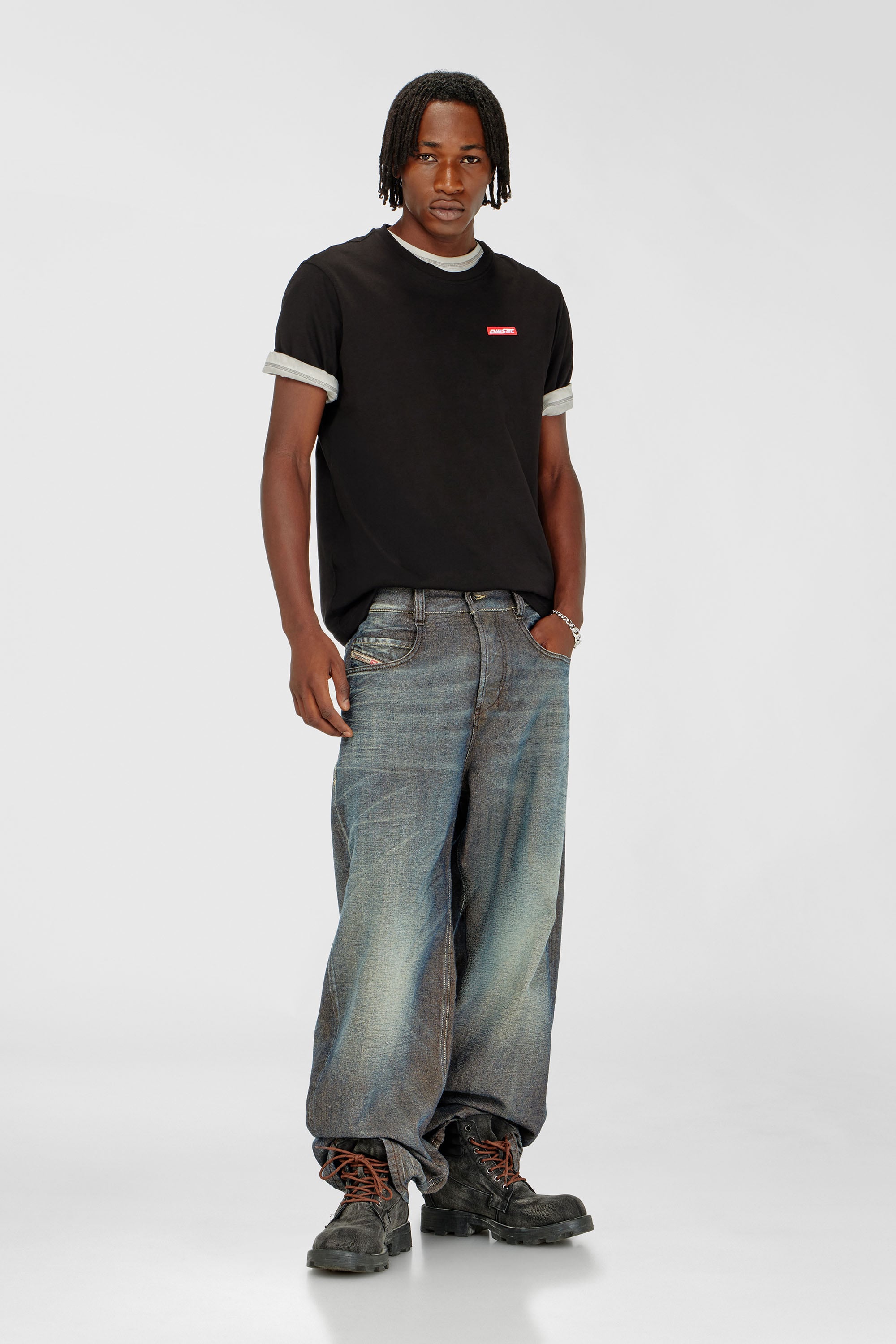 Diesel - T-ADJUST-AA12, Man's Cotton T-shirt with logo patch in Black - 2
