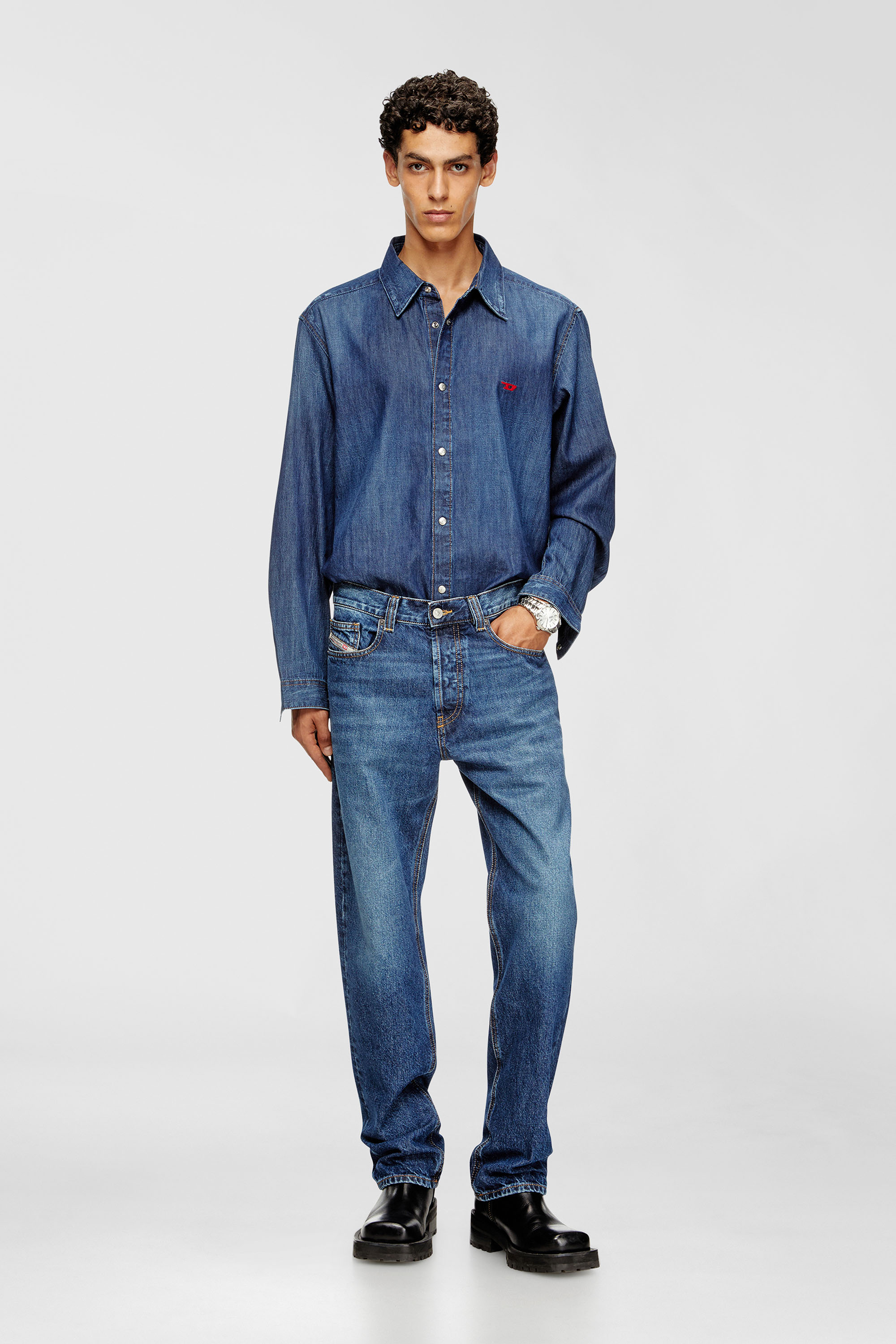 Diesel - D-SIMPLY, Man's Denim shirt with embroidered logo in Medium blue - 2