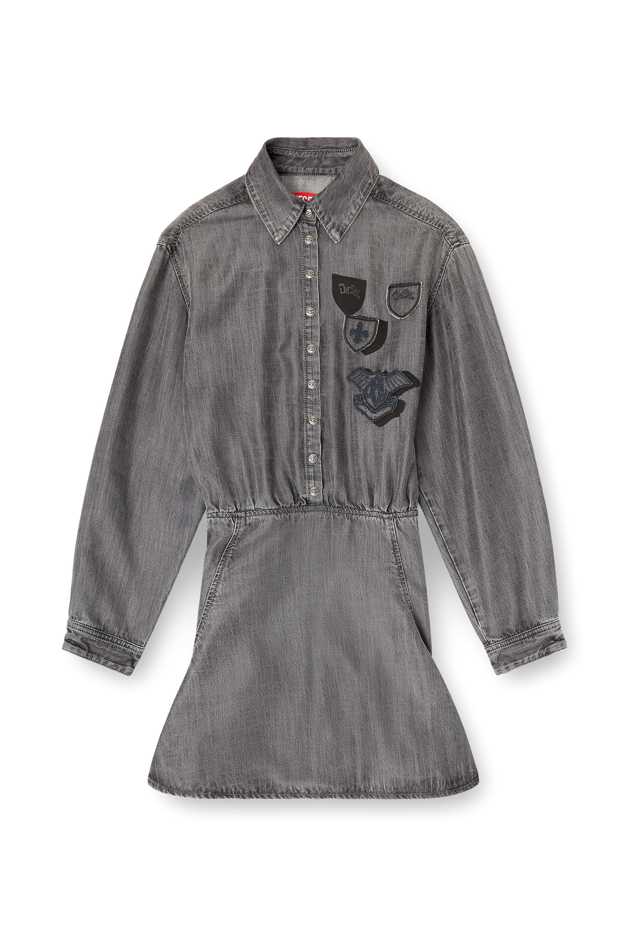 Diesel - DE-DREVIA-S, Woman's Denim dress with embroidered patches in Grey - 1