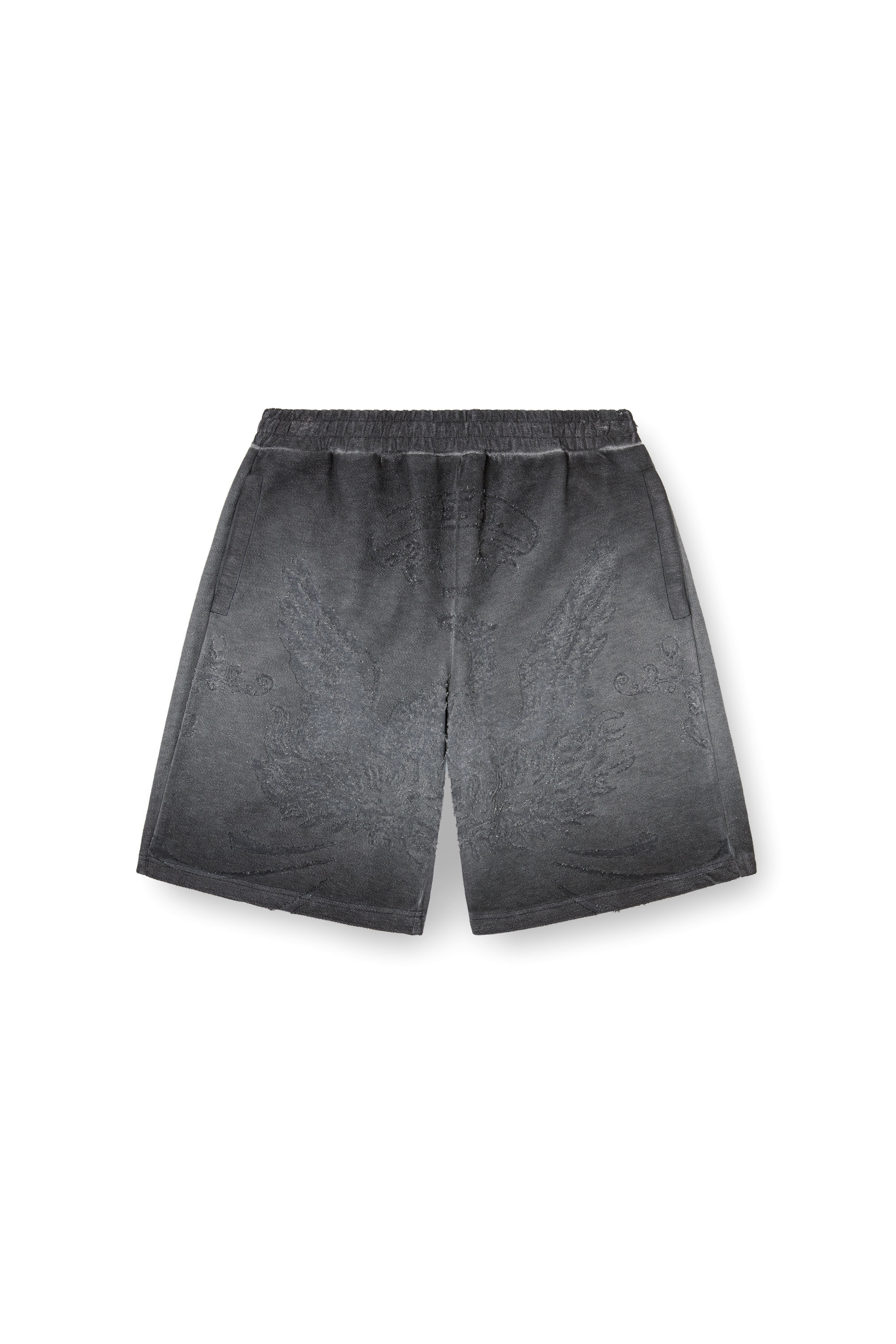 Diesel - P-CROWDE, Man's Sweat shorts with phoenix devoré in Dark grey - 3
