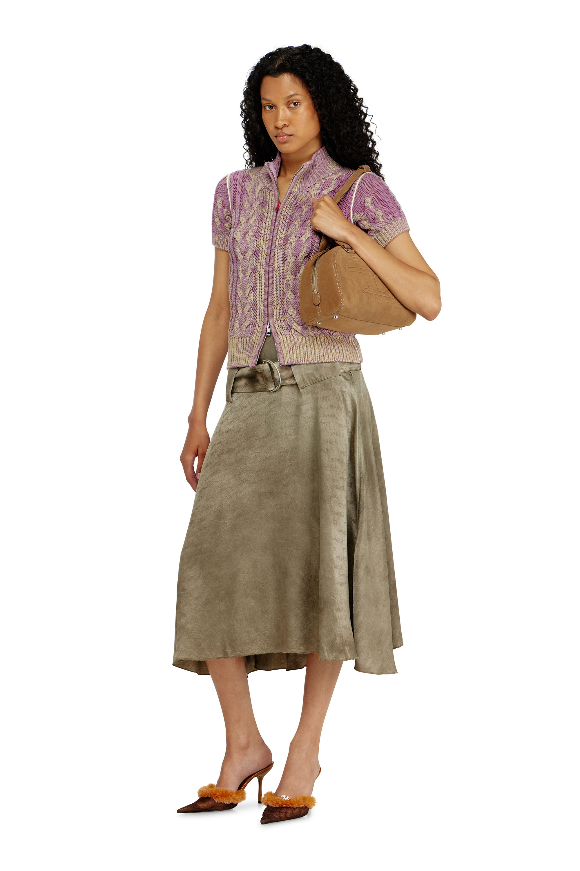 Diesel - 1DR DOME SHOULDER, Unisex's 1DR Dome-Suede shoulder bag with Oval D logo in Beige - 2