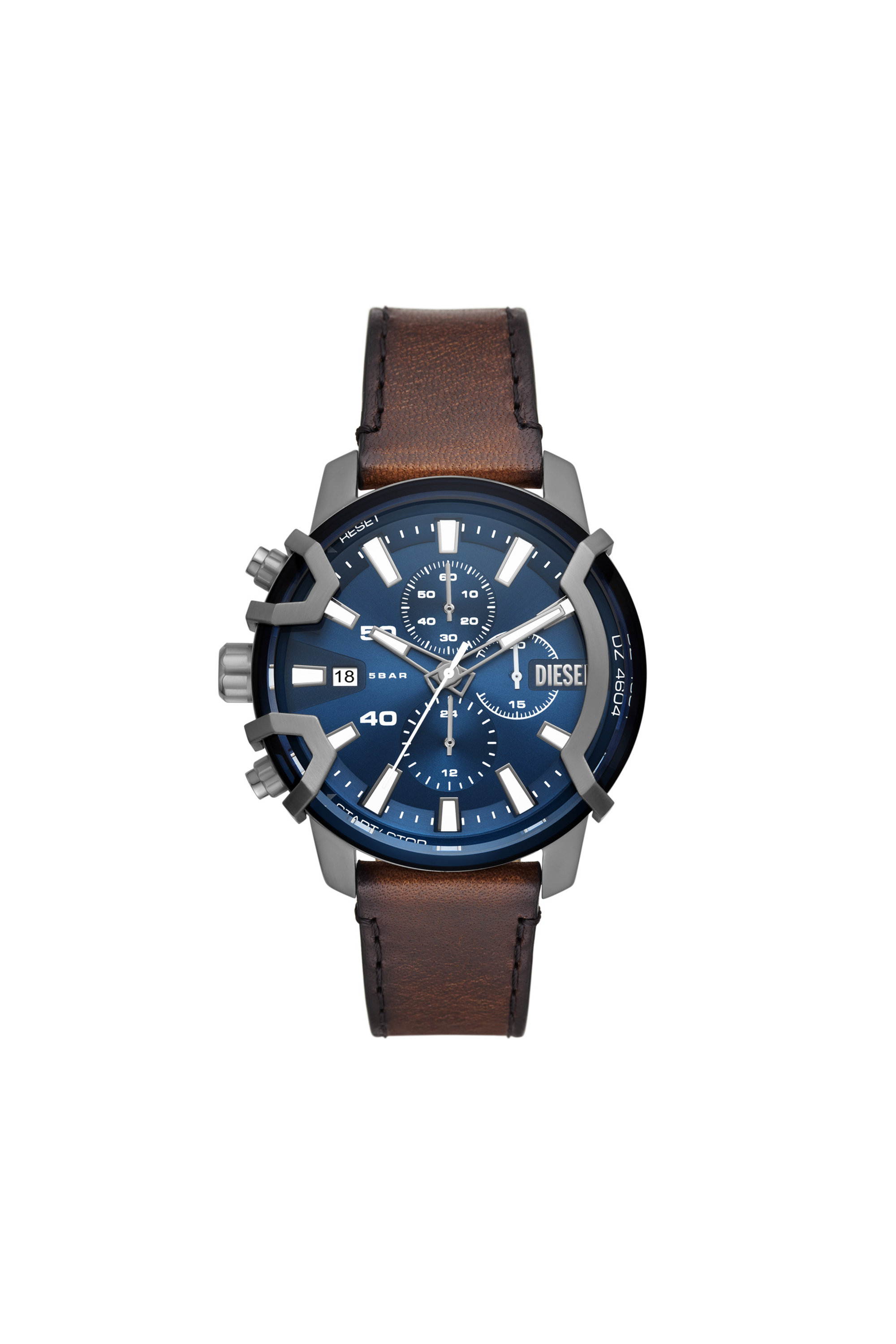 Diesel - DZ4604, Man's Griffed Chronograph Brown Leather Watch in Brown - 1