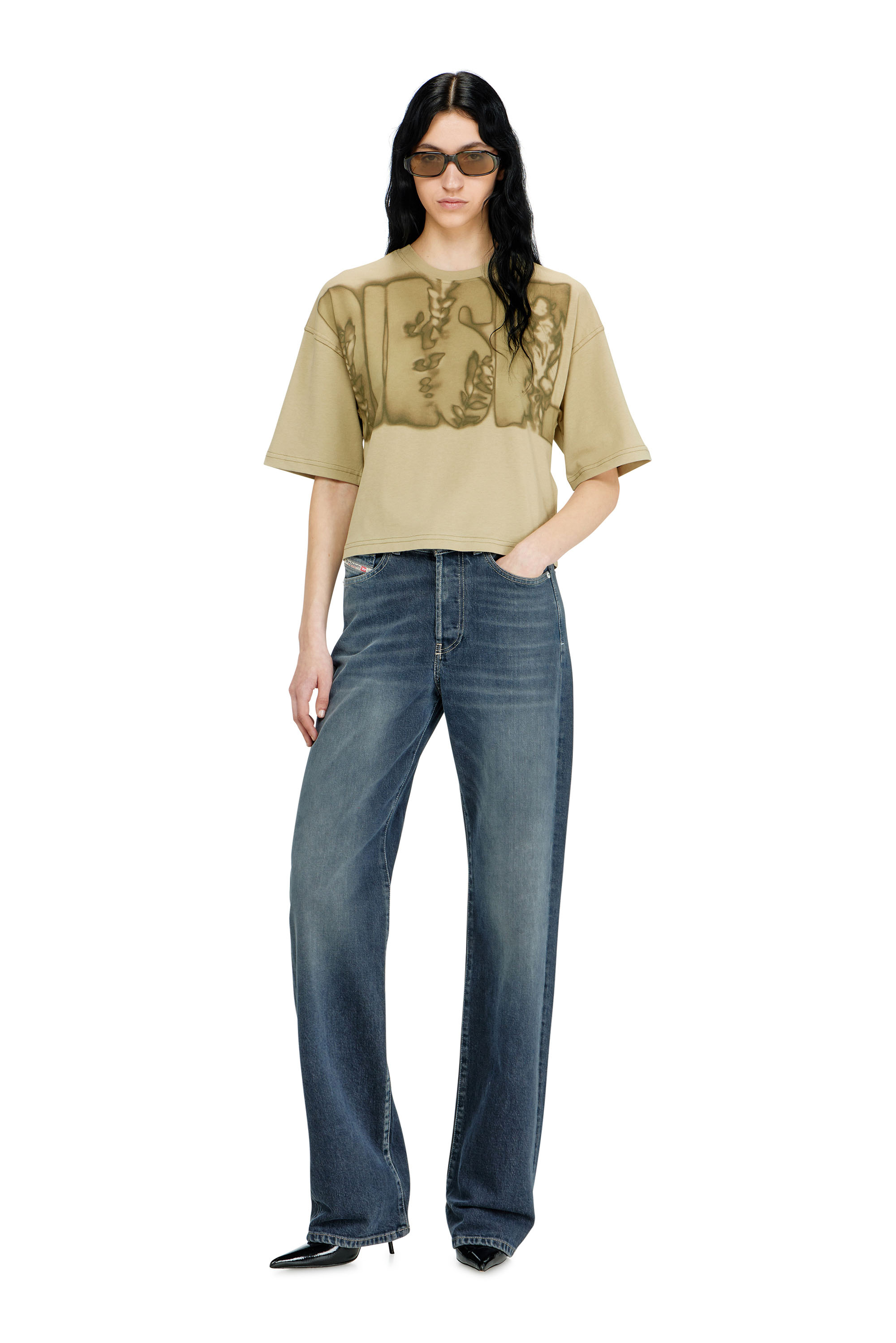 Diesel - T-CROPYN-AA1, Woman's Cropped T-shirt with digital print in Green - 2