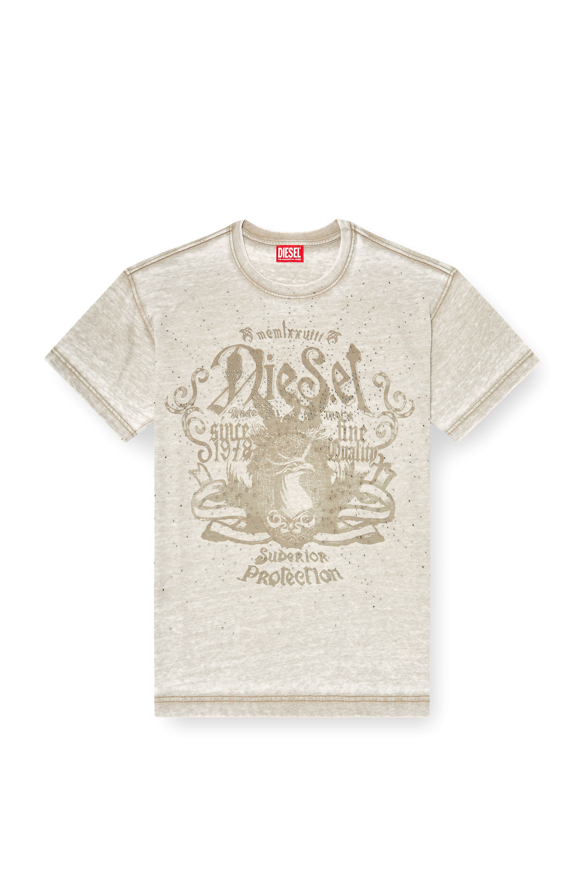 Diesel - T-NORM-AA8, Man's Jersey T-shirt with burnout wash and studs in Beige - 3