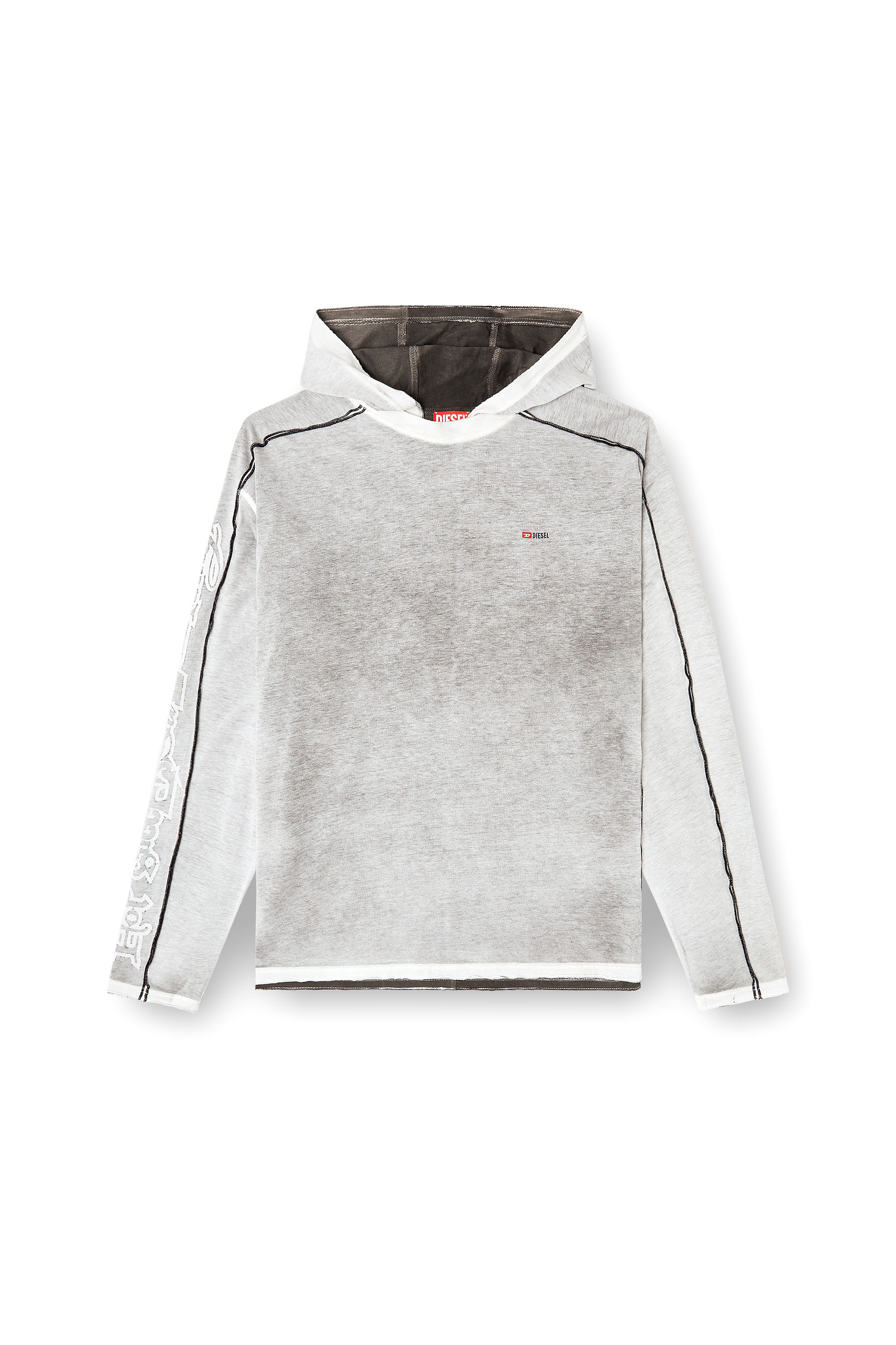 Diesel - T-RIVEN-LS-HOOD, Man's Cotton hoodie with colour spray in Grey/White - 3