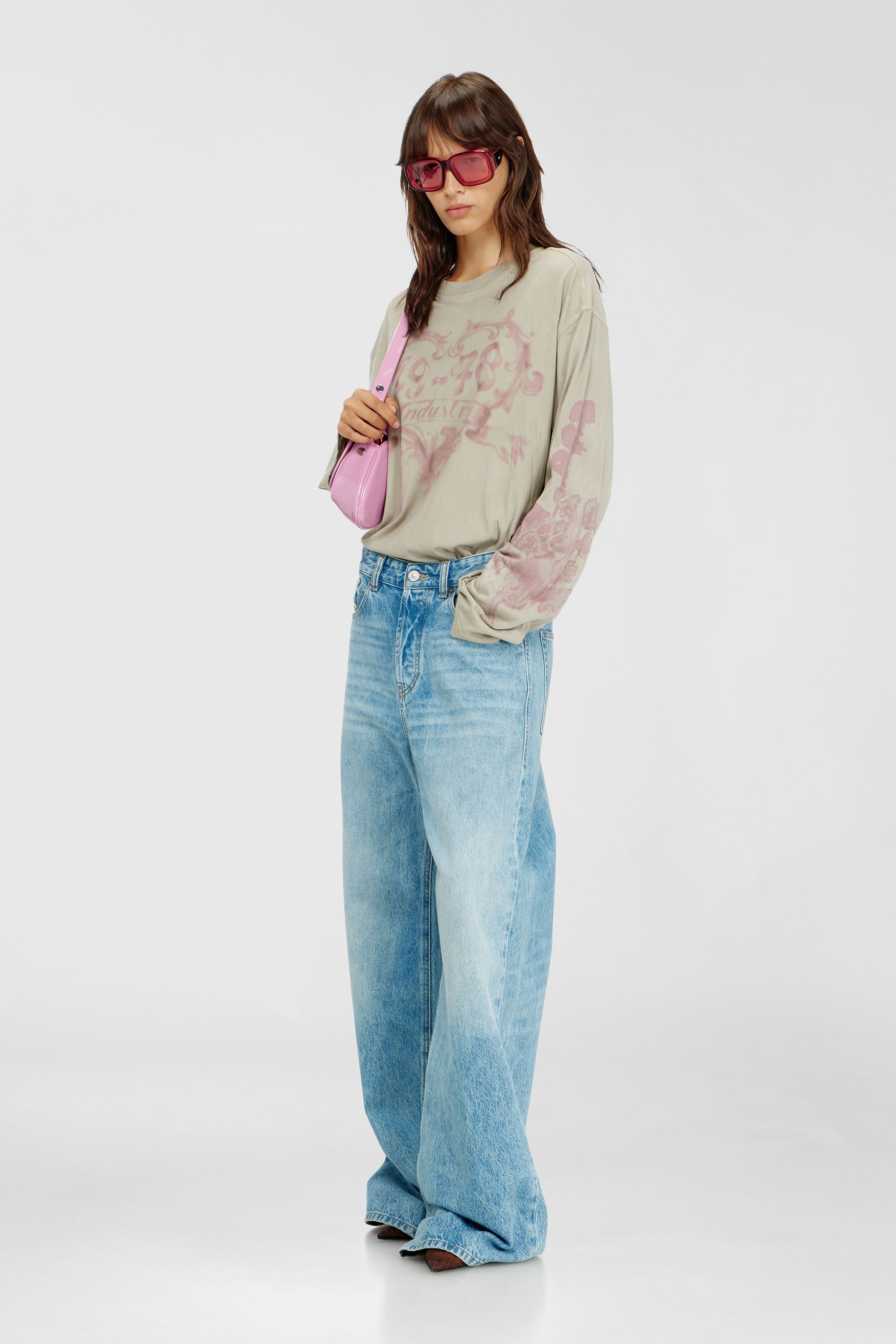 Diesel - T-HILARY-LS-AA1, Woman's Cotton long-sleeve T-shirt with graphic print in Pink/Beige - 2