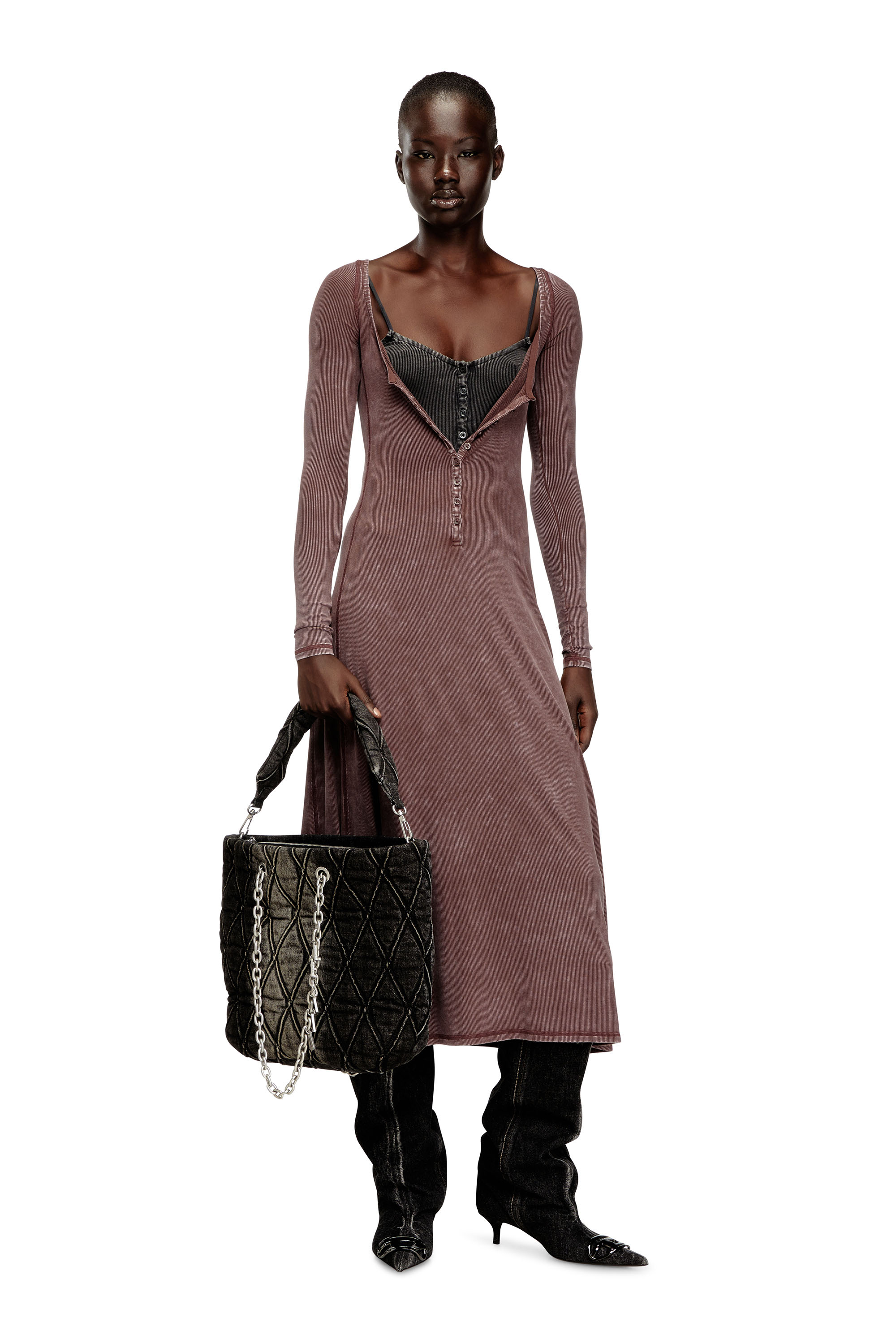 Diesel - D-LEY, Woman's Midi dress in faded ribbed jersey in null - 1