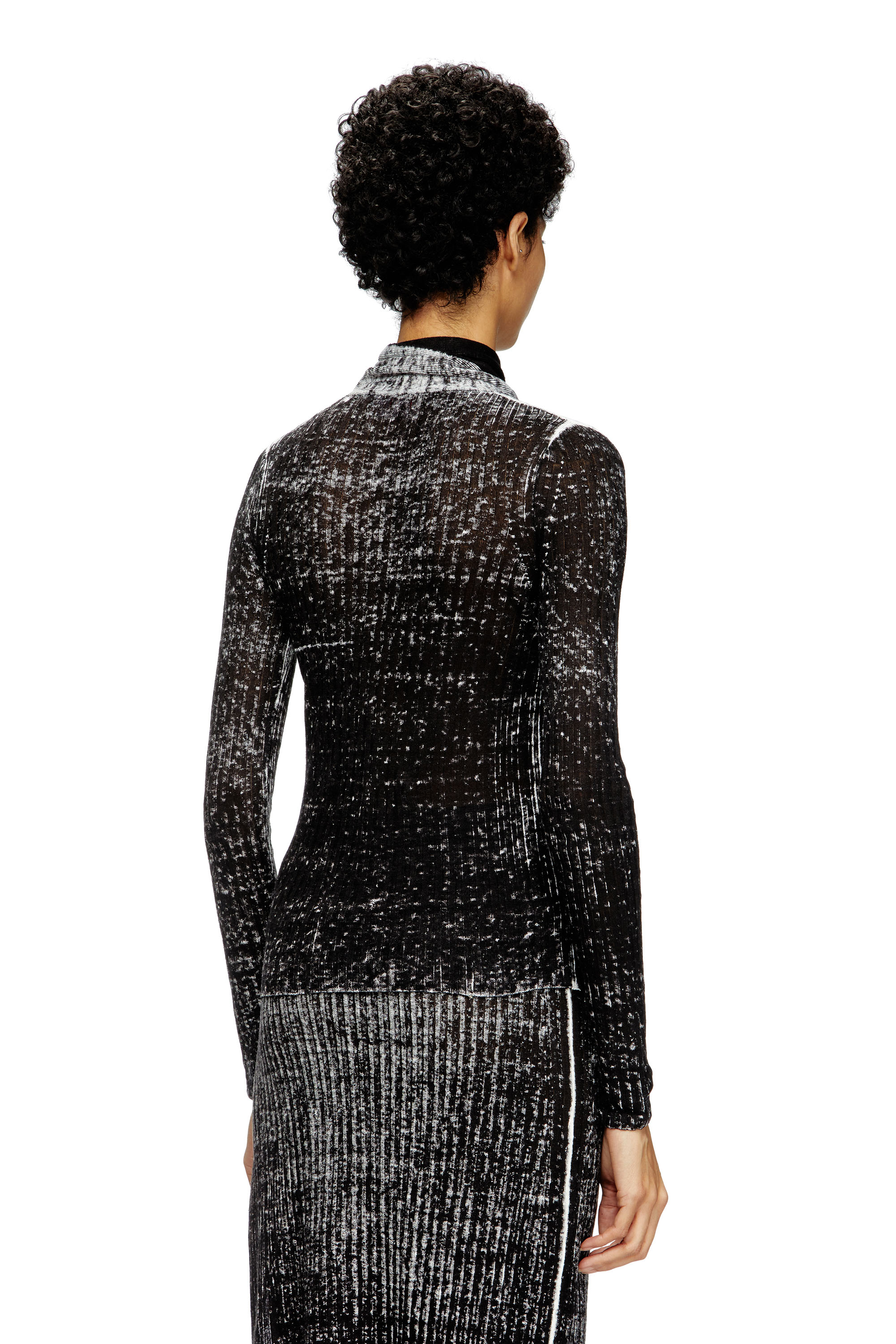 Diesel - M-ELAN, Woman's Keyhole neck-tie jumper in linen in Black - 4