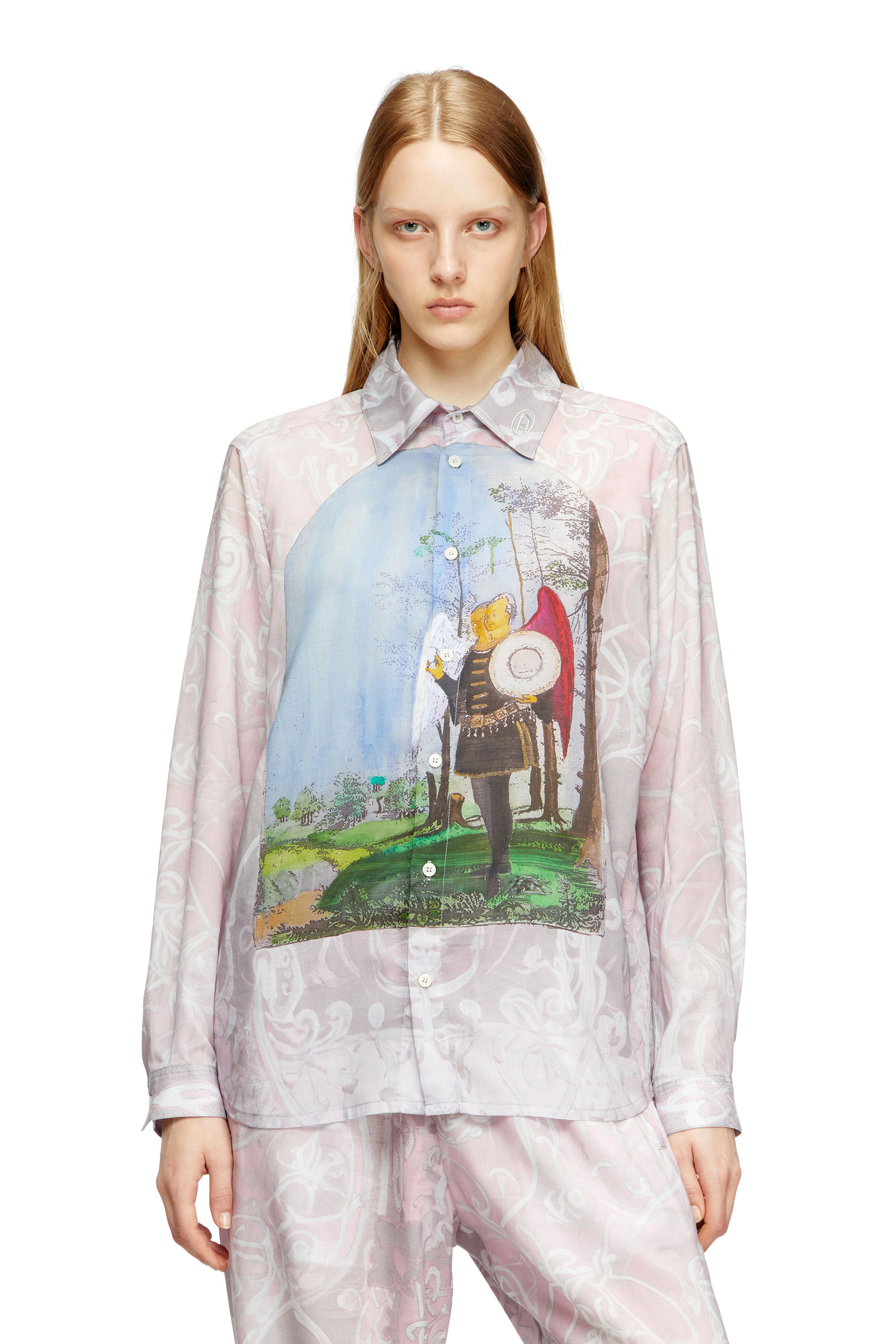 Diesel - S-SIMPLY-A-AJFW, Unisex's Shirt with medieval print in Pink - 5