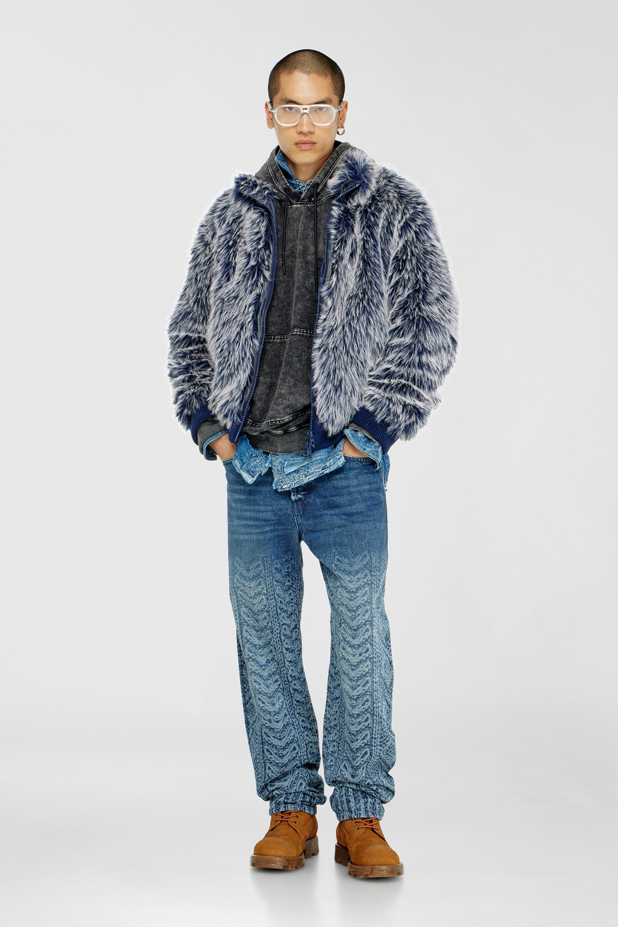 Diesel - S-BOXT-HOOD-TUK, Man's Treated denim-effect hoodie in Dark grey - 2