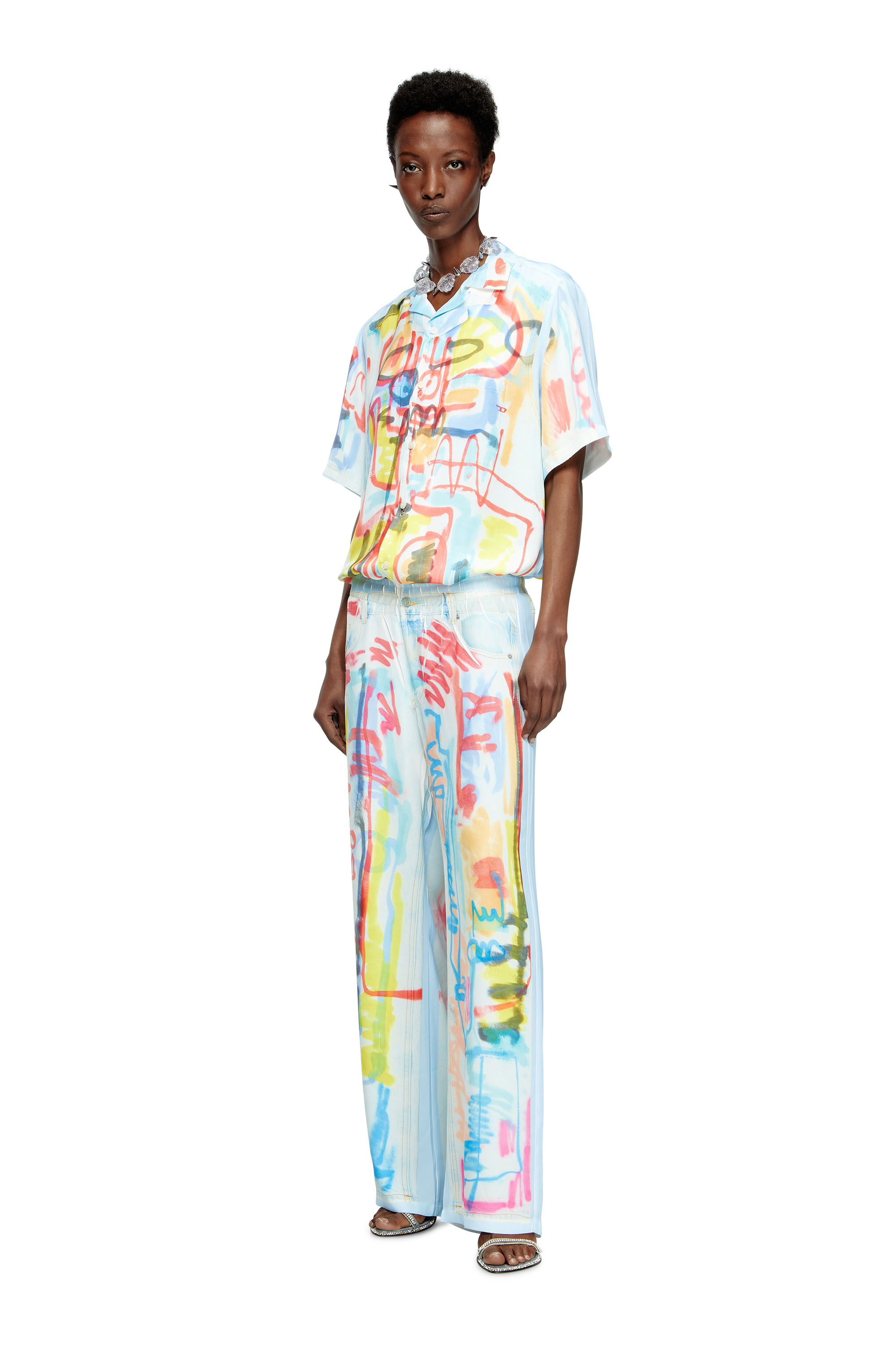 Diesel - P-AFTER-GRAFFITI-AFR, Unisex's Relaxed pant with graffiti print in Blue/White - 6